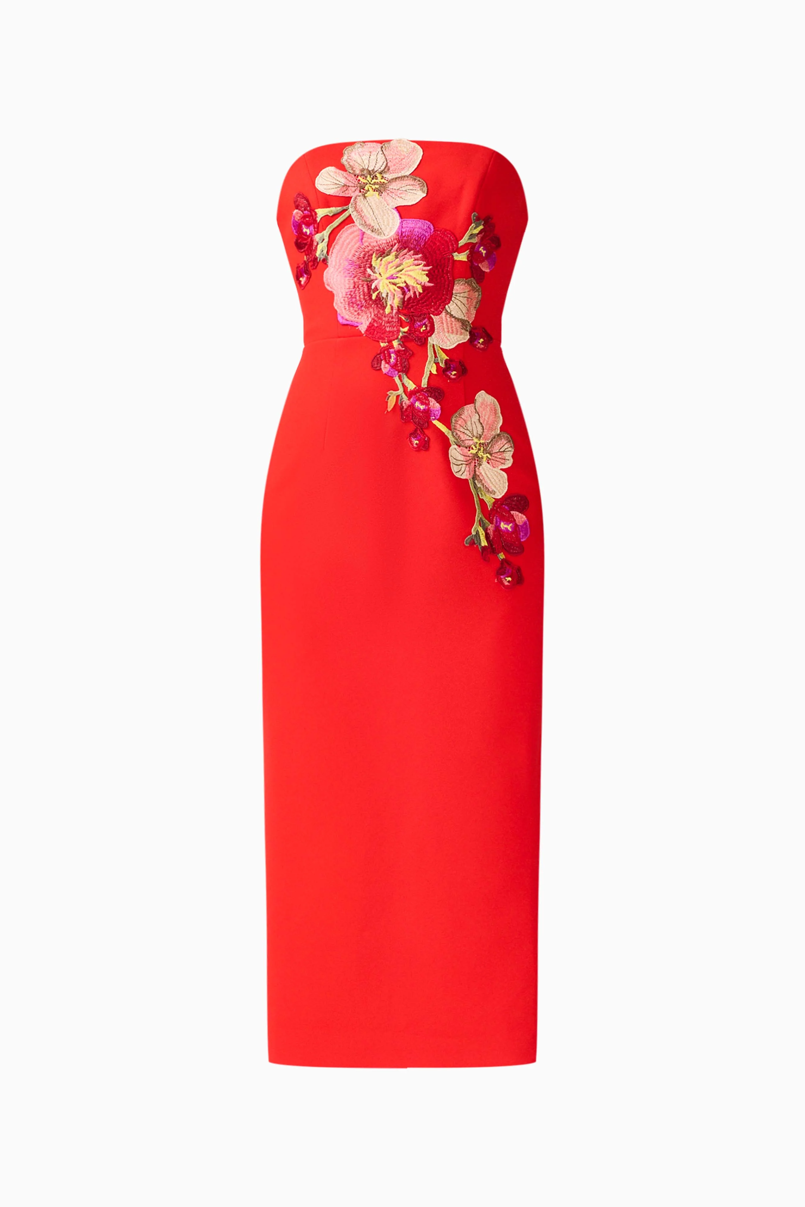 Fleurisca Embroidered Midi Dress in Scarlet Red