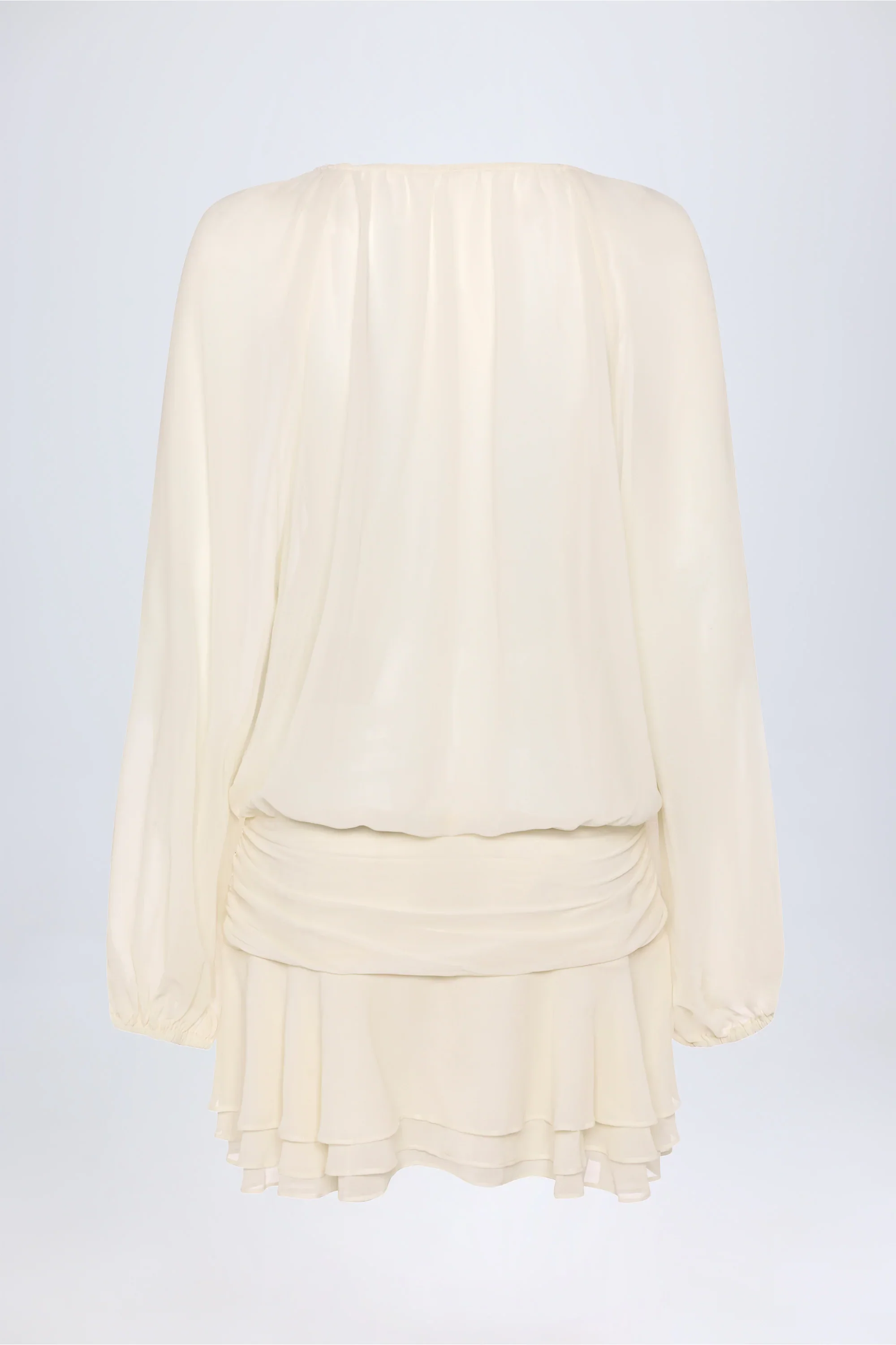Lace-Up Balloon-Sleeve Mini Dress in Ivory