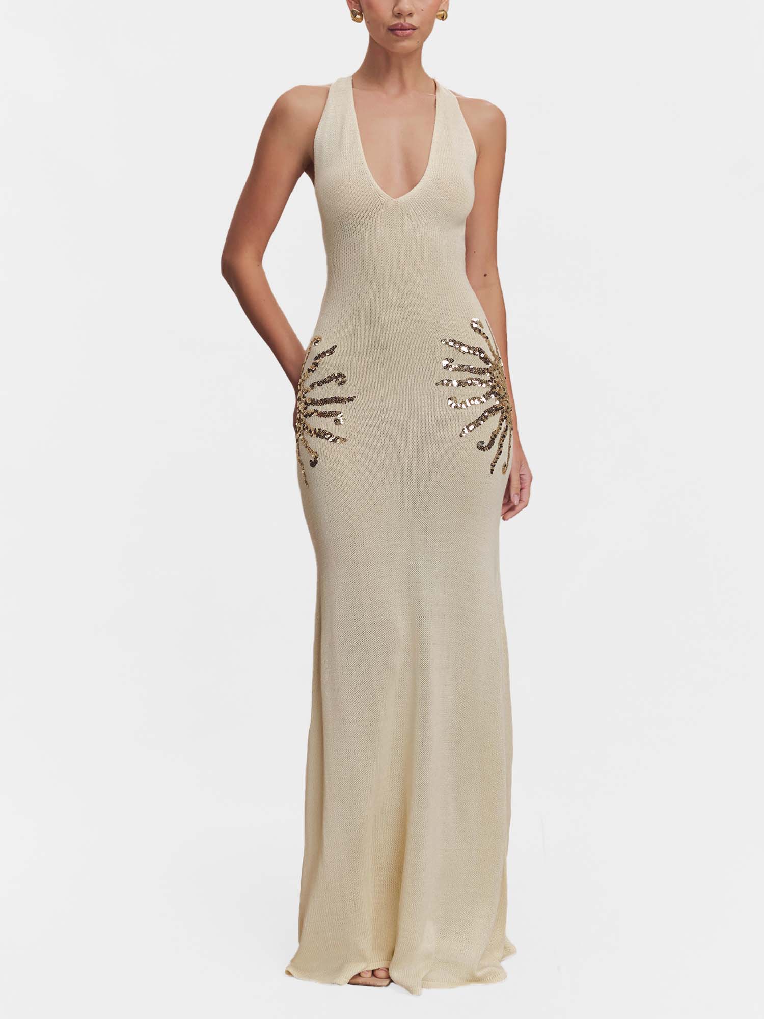 Sequin Embellished Knit Maxi Dress