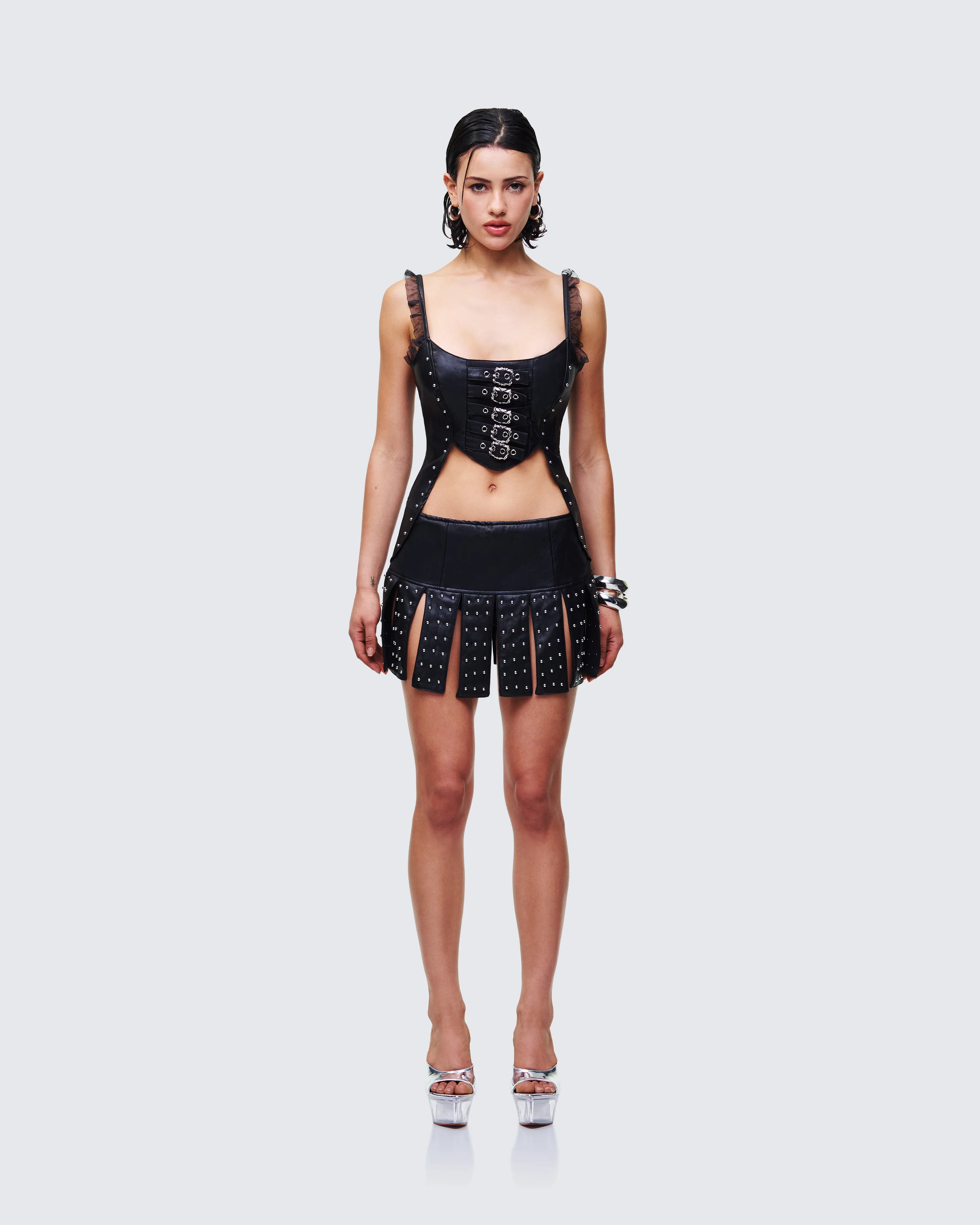 Cirelle Black Vegan Leather Mini Dress