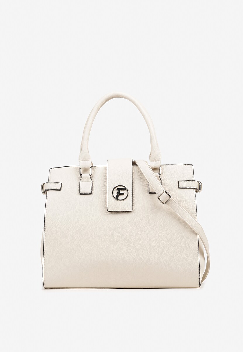Ciemnobeżowa Torebka Ozdobiona Klapą i Metaliczną Wstawką Jonavia