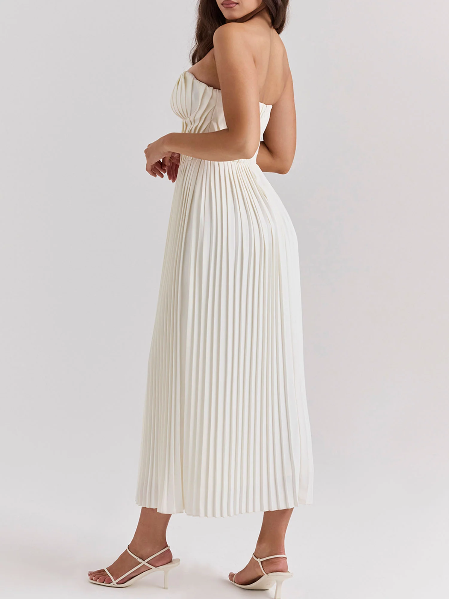 Pleated Strapless Sky Blue Maxi Dress