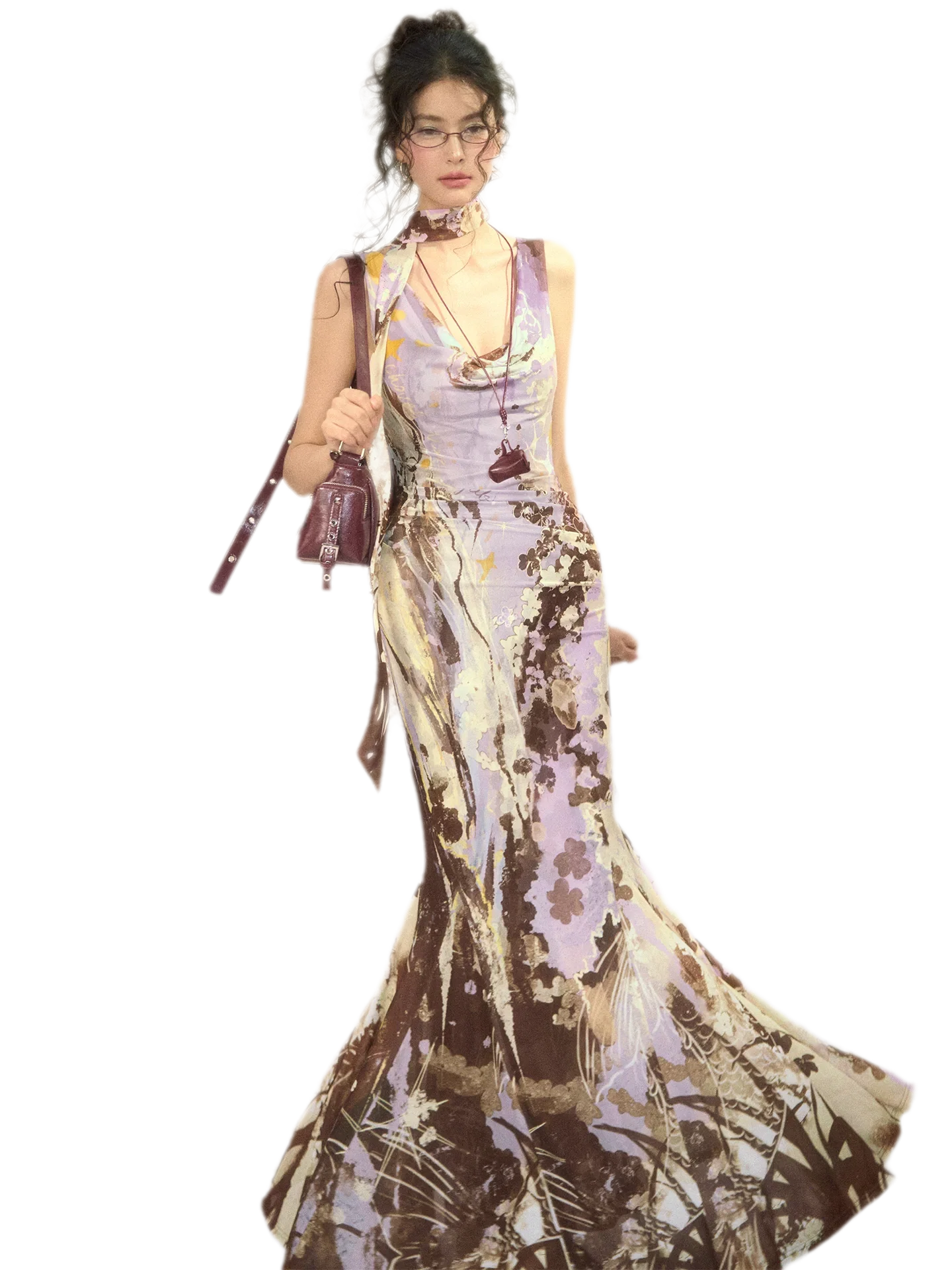 Hand-Painted Mesh Mermaid Dress