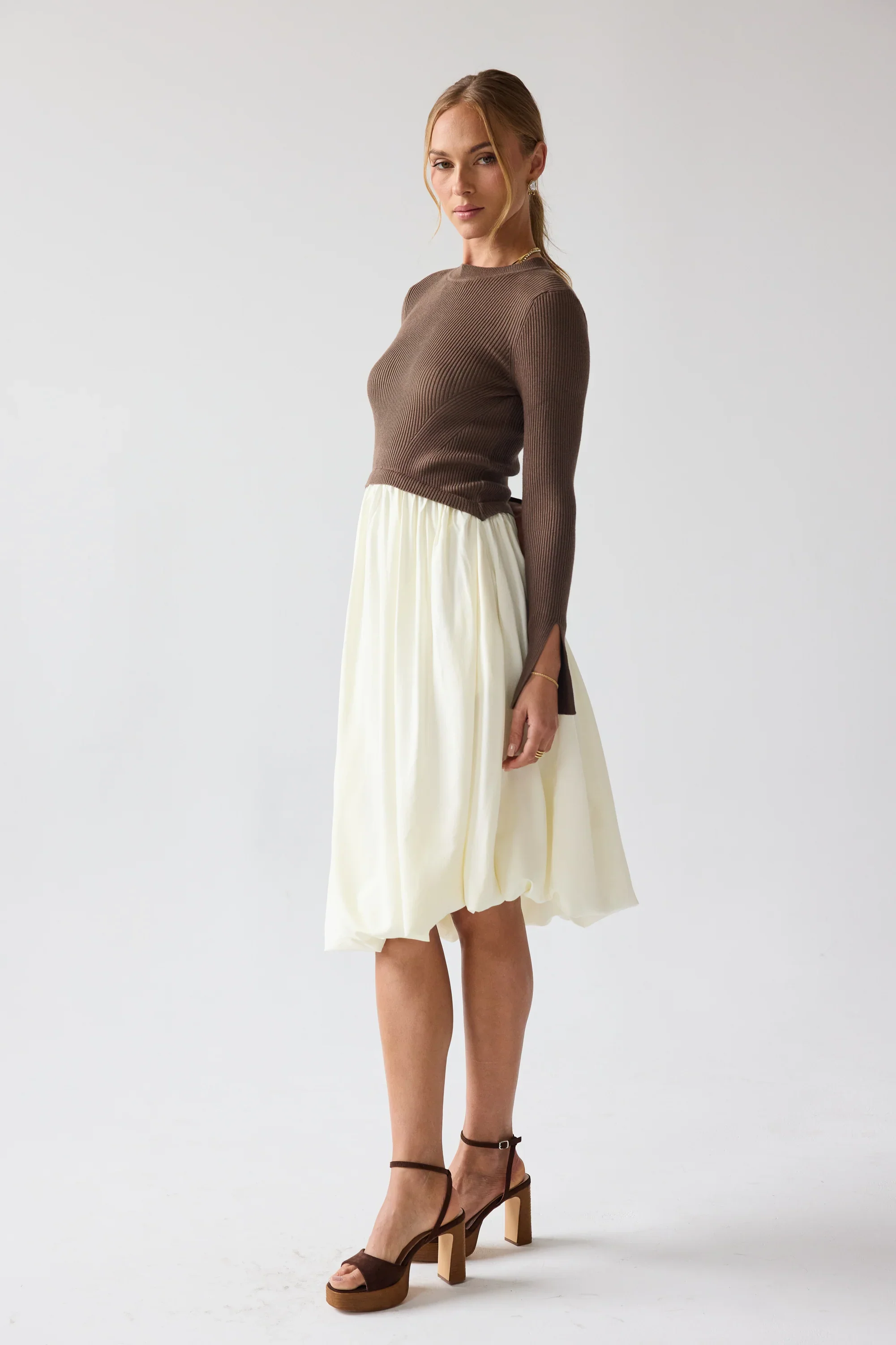 Kaison Mixed Media Midi Dress
