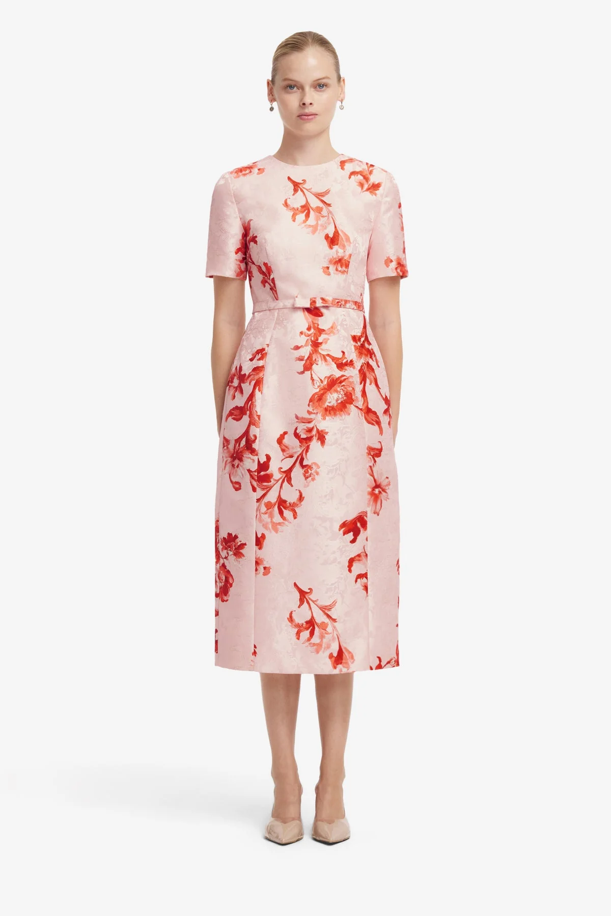 Elizabeth Jacquard Short Sleeve Midi Dress  - Magnolia Print