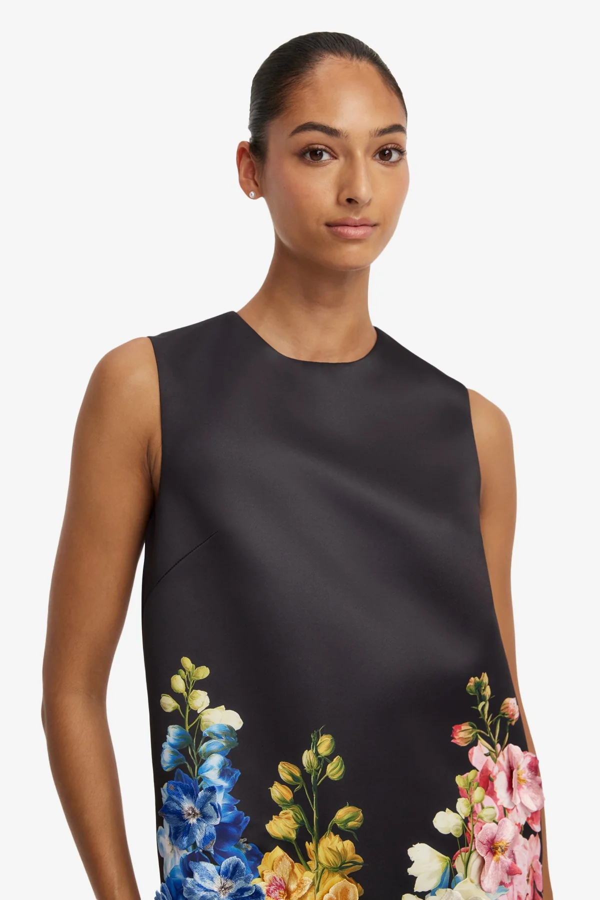 Yvonne Embroidered Mini Dress - Snapdragon Print in Ebony