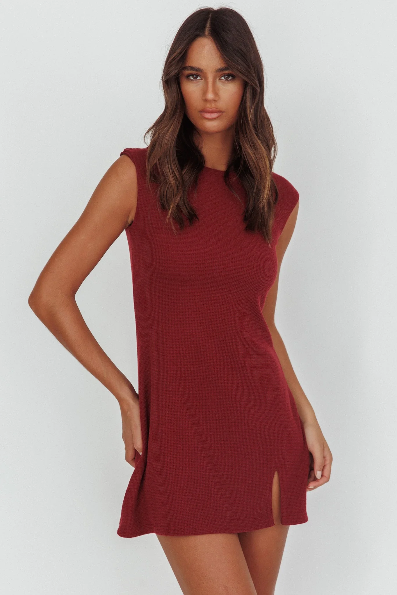 Groove Sleeveless Mini Dress Textured Burgundy - luluinthesky