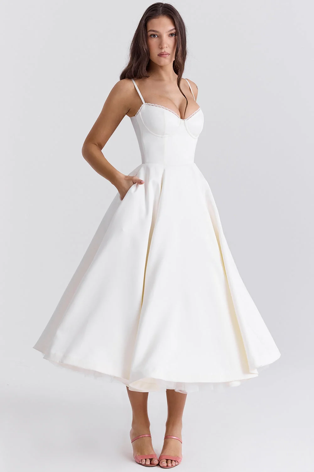 white tulle midi dress