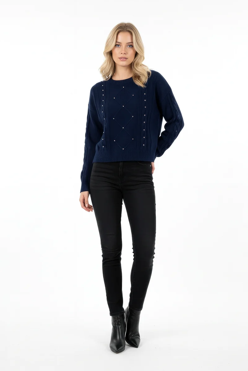 Embellished Cable-Knit Cropped Sweater