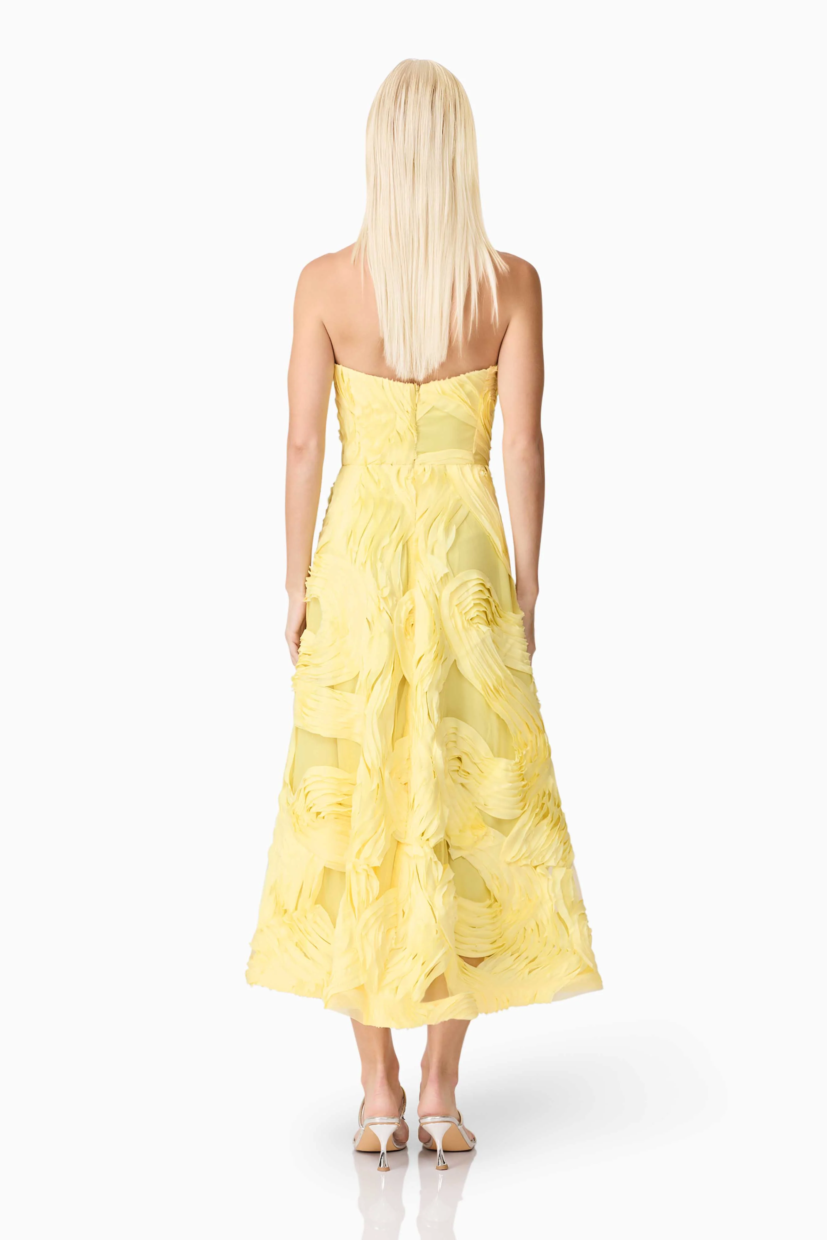 Asher Sweetheart Midi Dress in Yellow