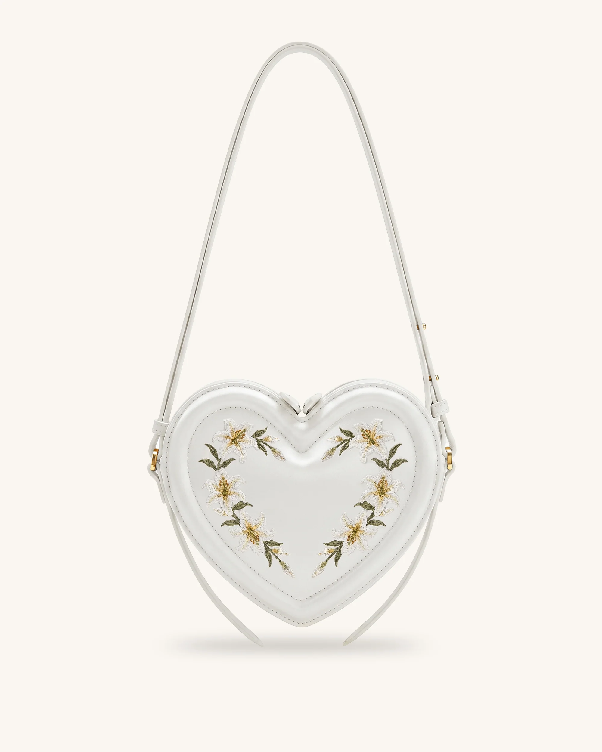 Arlene Embroidered Heart Shape Crossbody Bag - Milky White