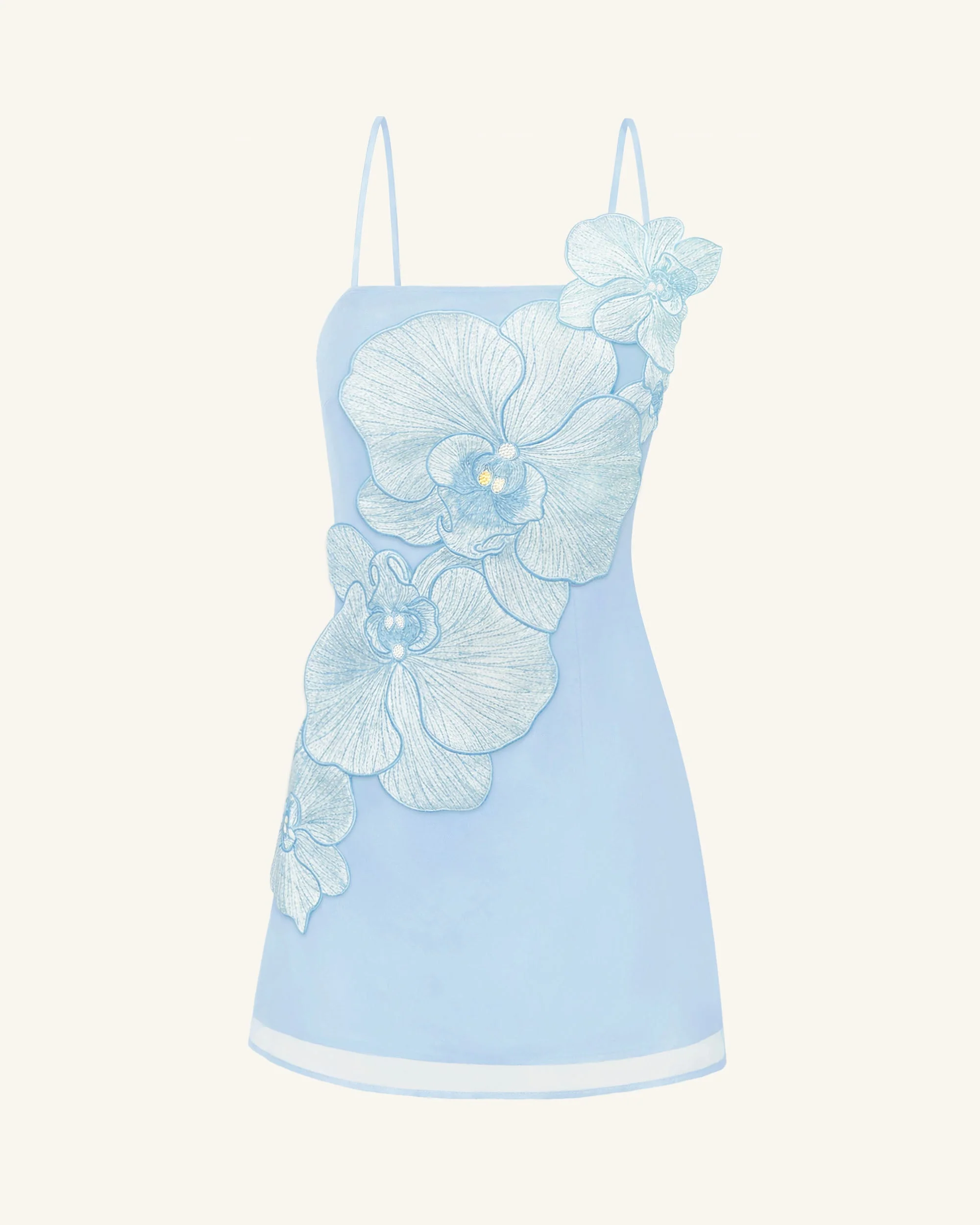 Orchid Appliqué Mini Dress - Blue - luluinthesky