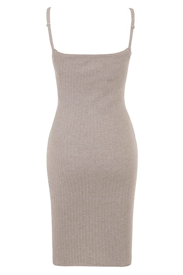 Beige Cashmere Knit Midi Dress