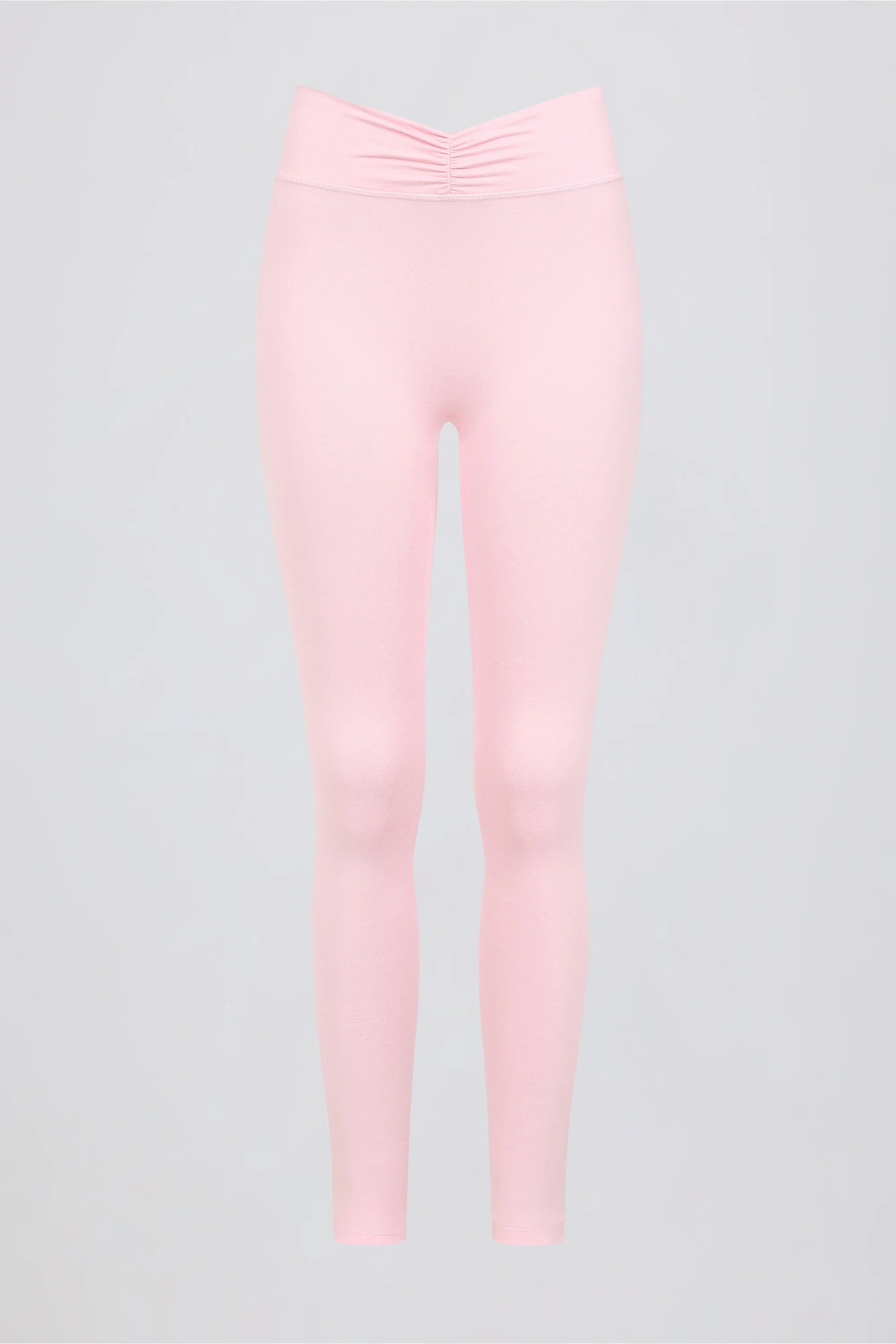 Brushed Jersey Ruched Mid-Rise Leggings in Pale Pink Marl