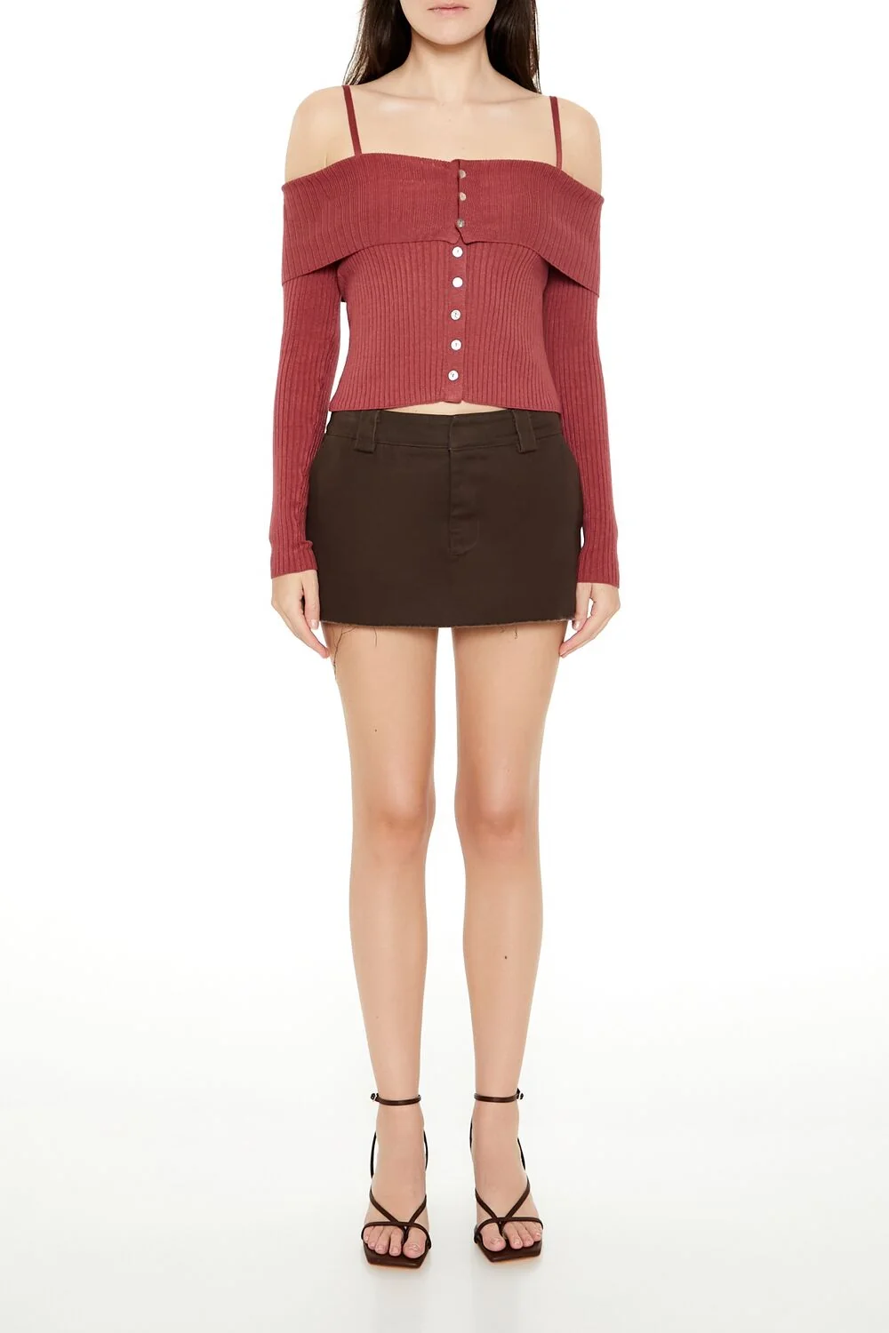 Open-Shoulder Sweater-Knit Crop Top