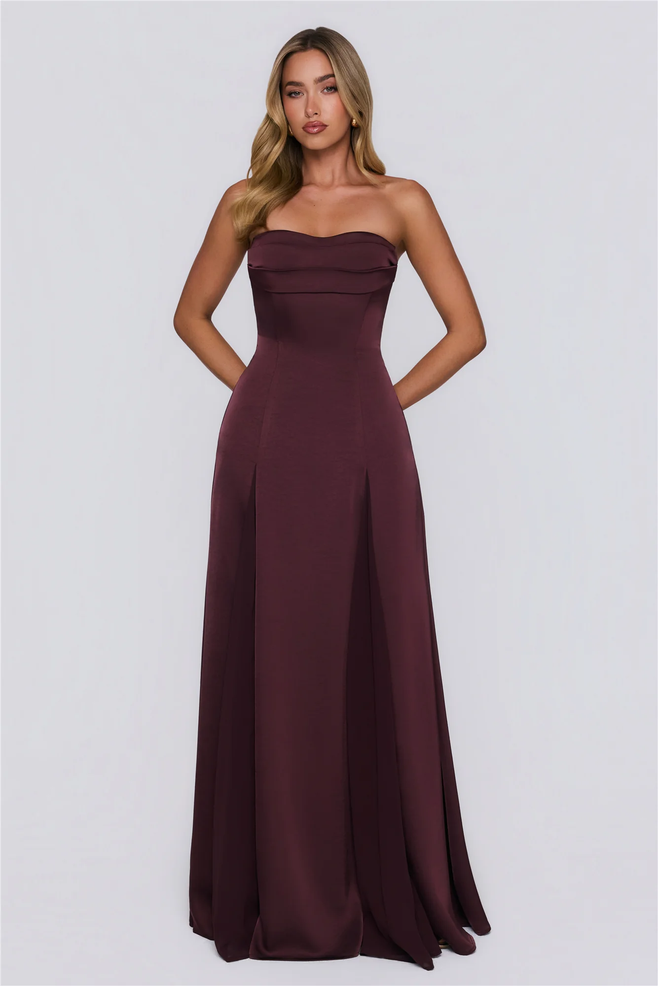 Moment Of Class Strapless Satin Maxi Dress Chocolate