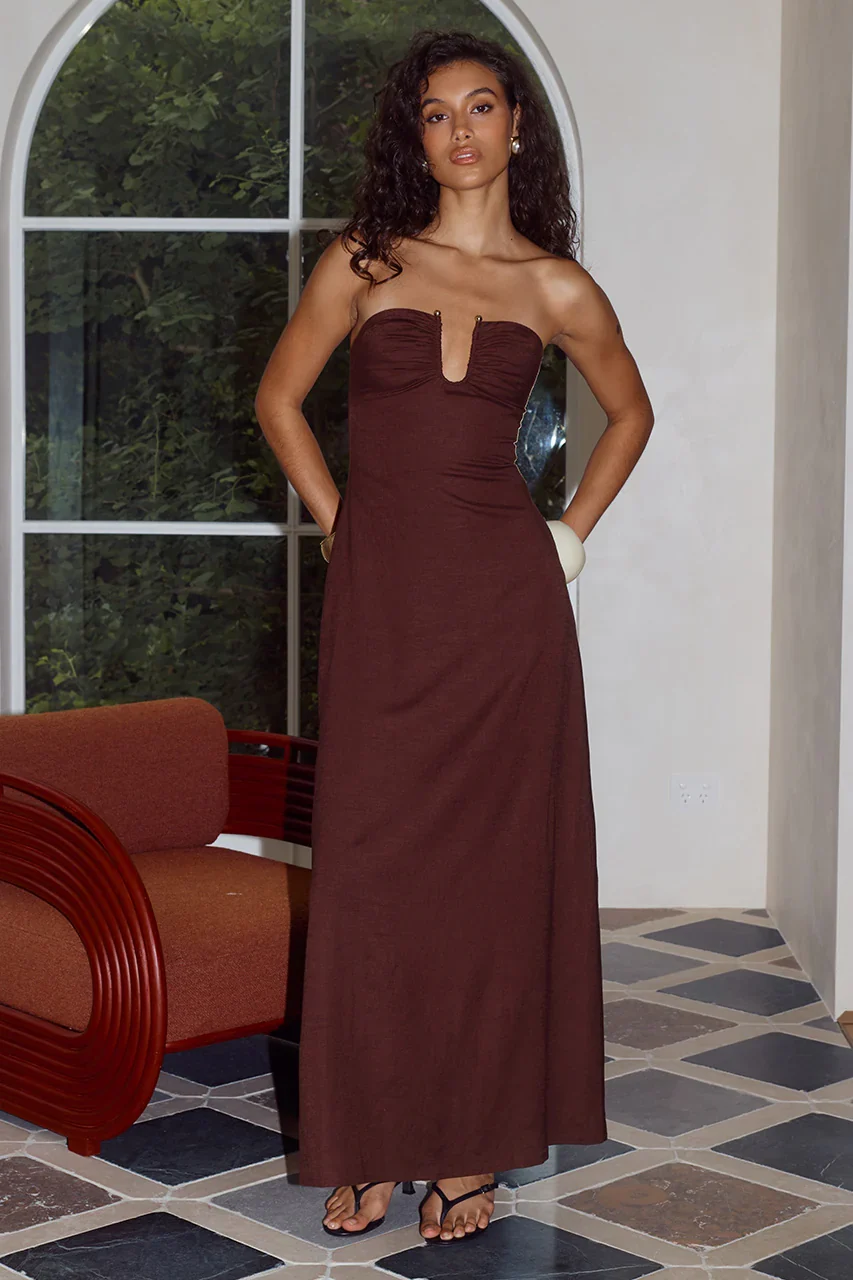 MARTHA STRAPLESS MAXI DRESS - CHOCOLATE