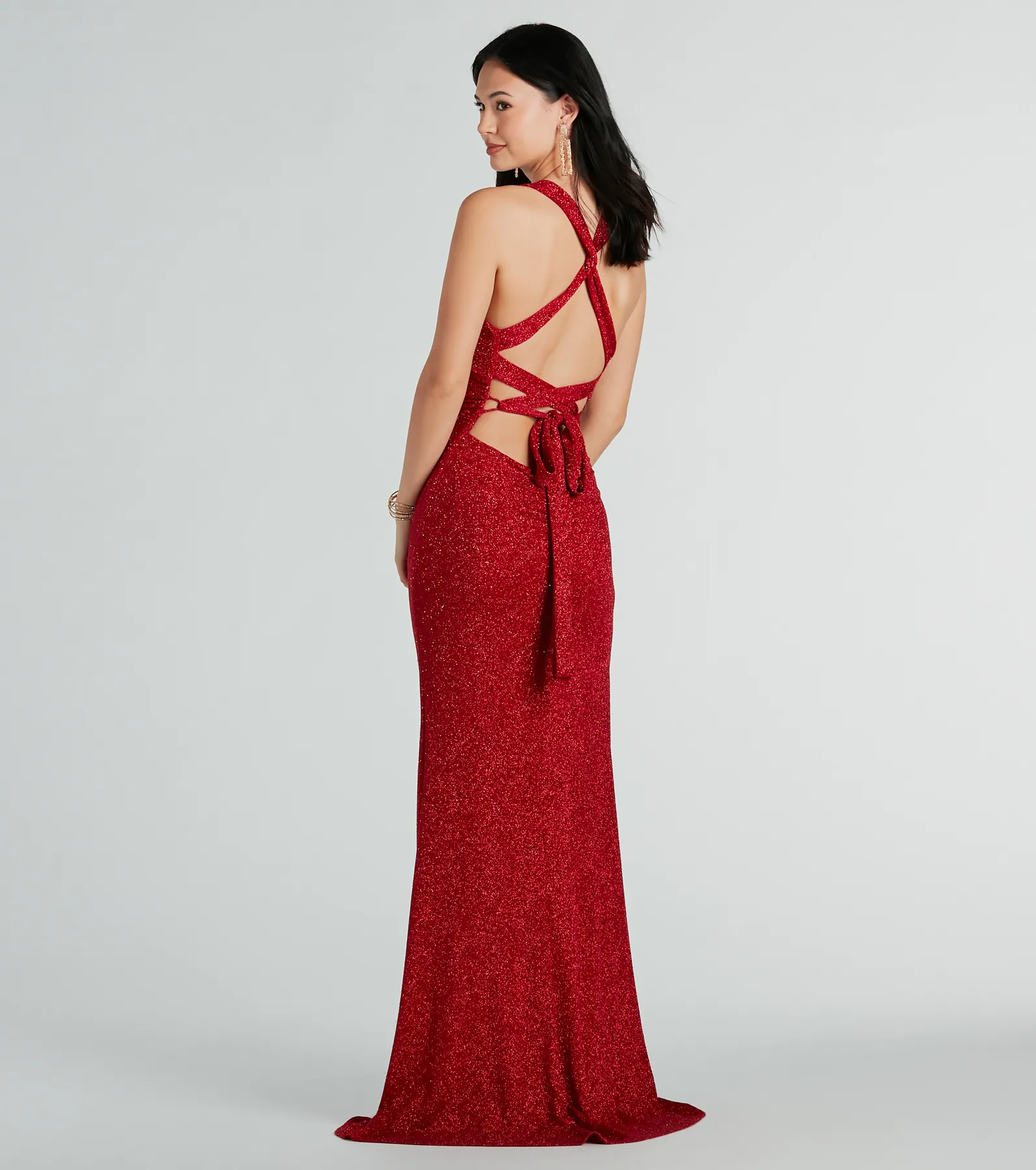Kat Formal Glitter Lace-Up Column Dress