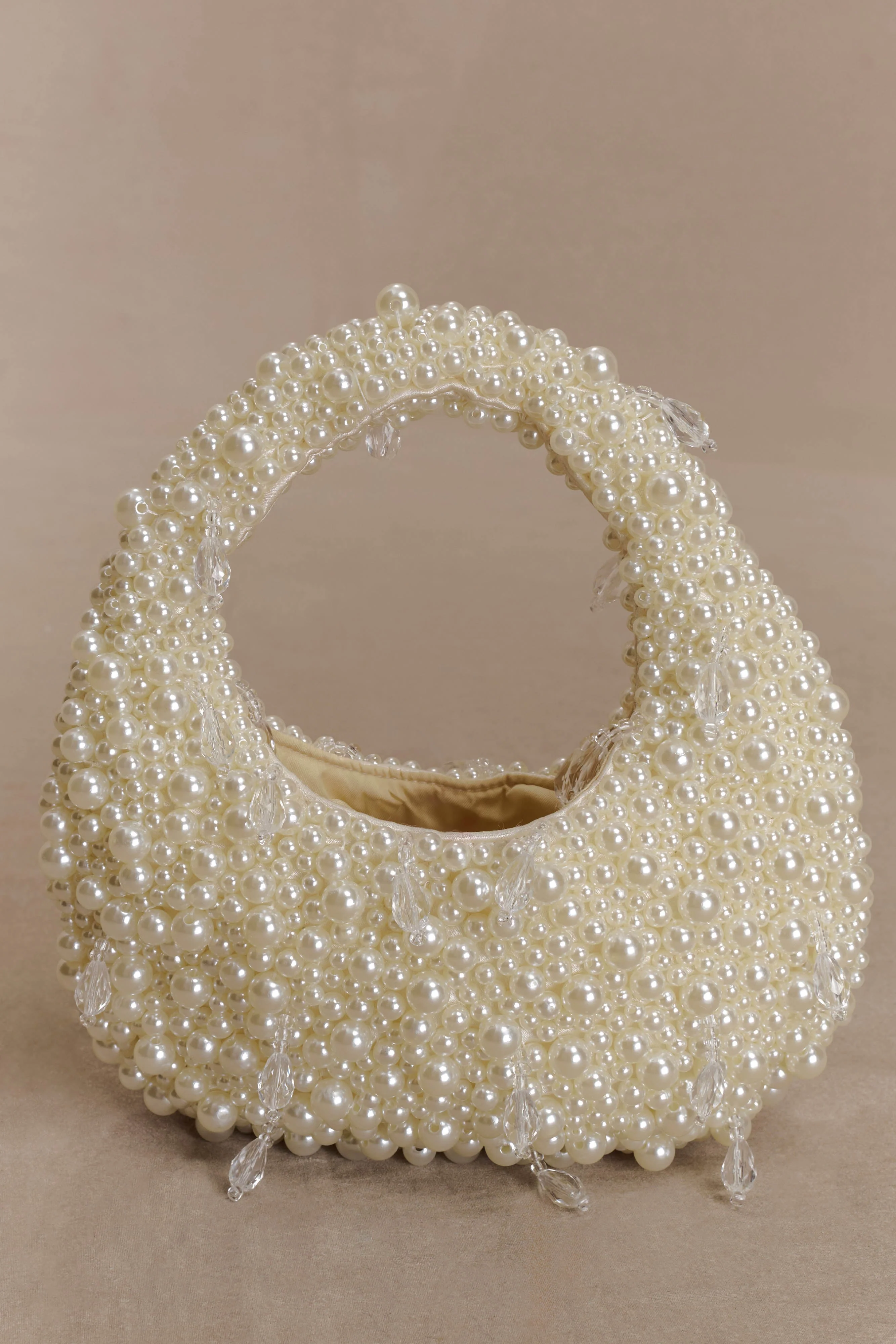 Amara Pearl Teardrop Beaded Bag - White