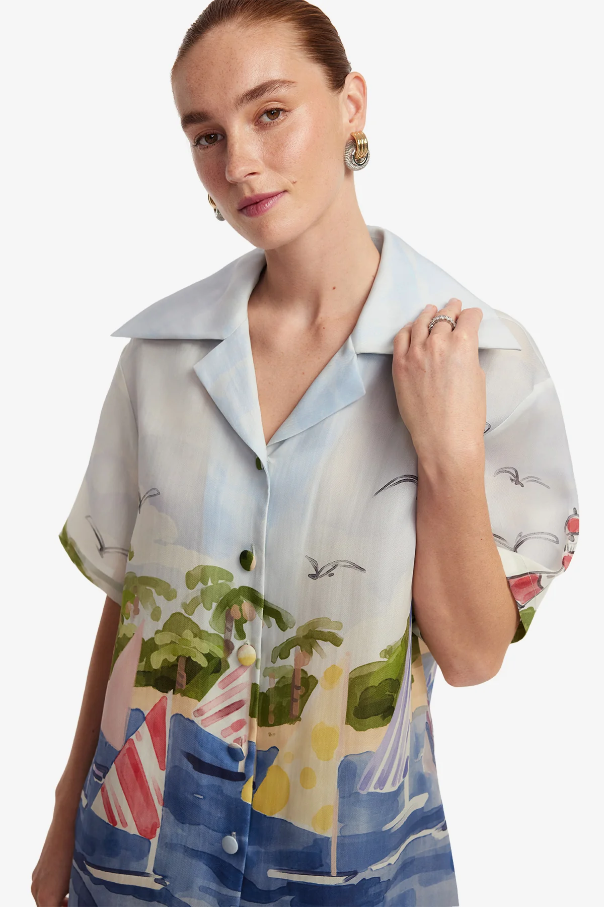Casey Silk Button Shirt - Nautical Print