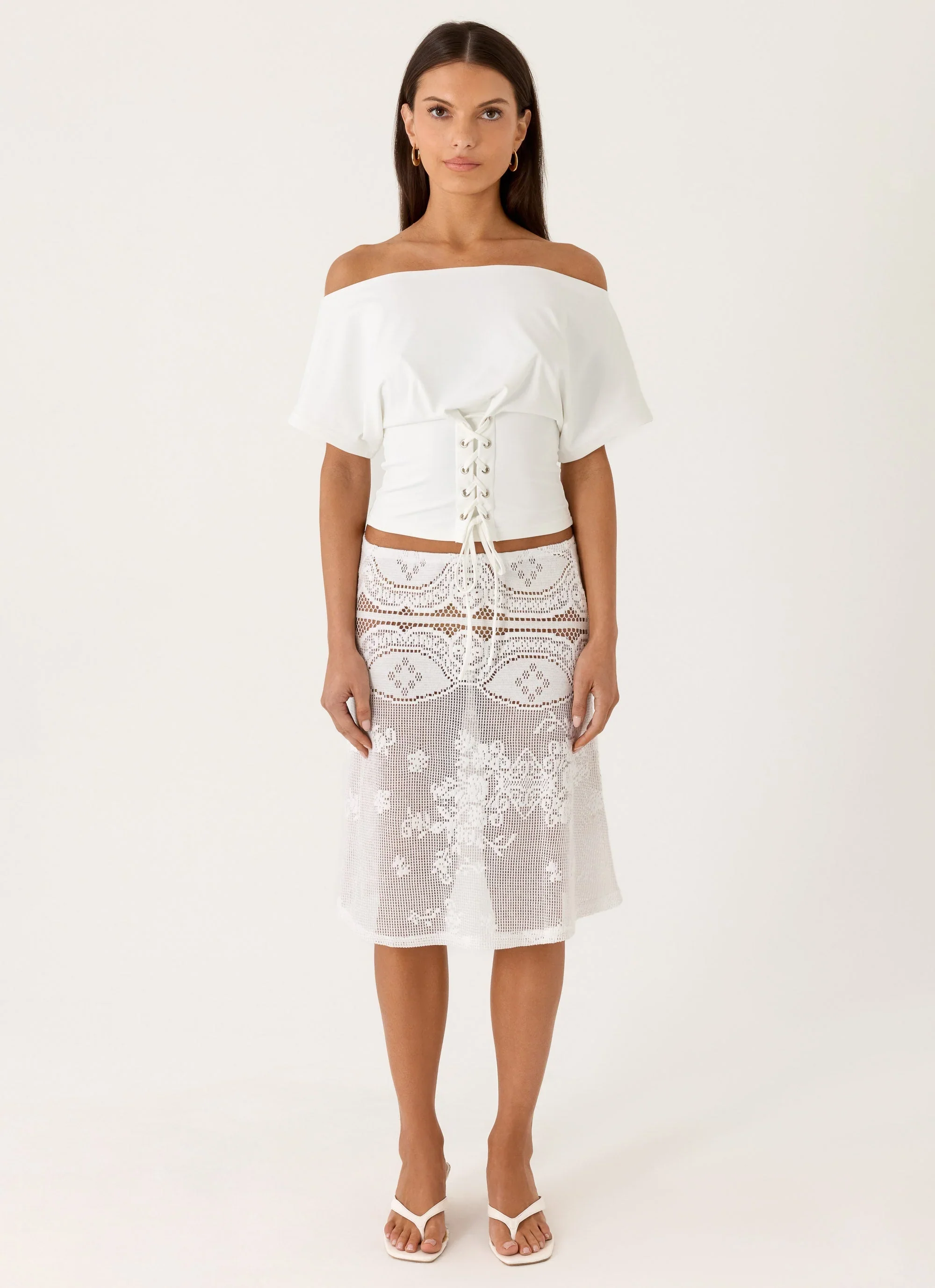 Yanna Midi Skirt White - luluinthesky