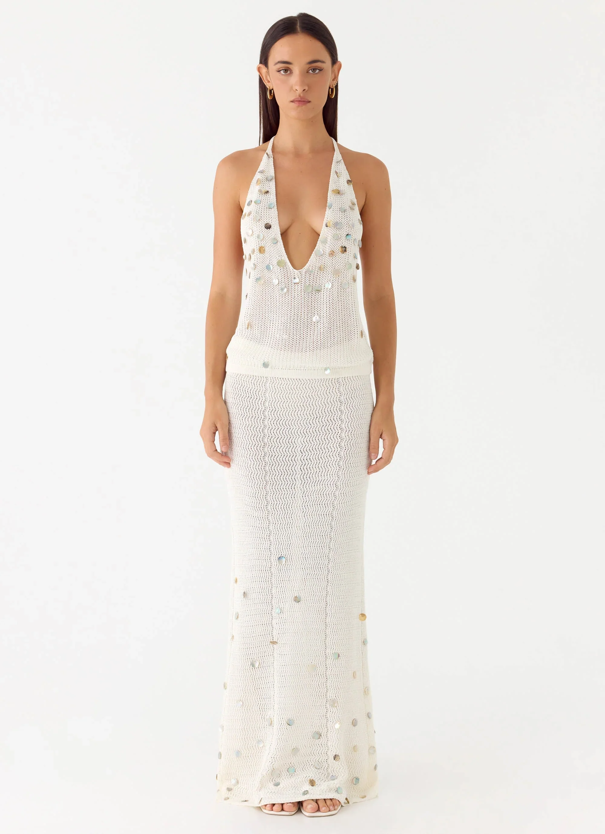 Adelaida Beaded Crochet Maxi Skirt - Ivory