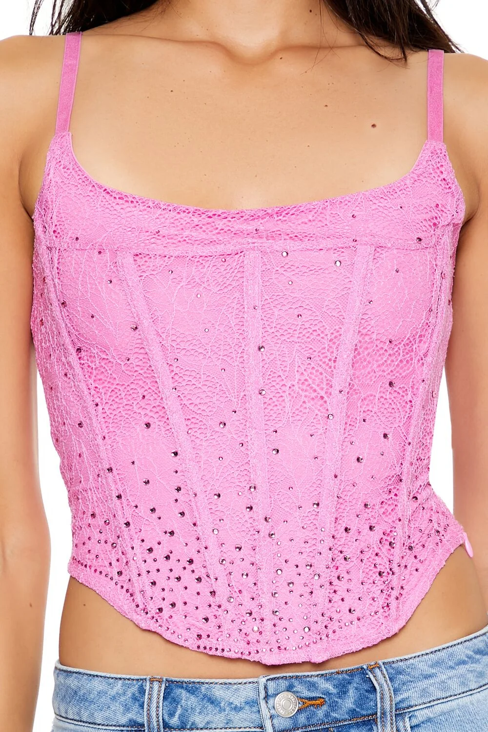 Lace Rhinestone Corset Cami