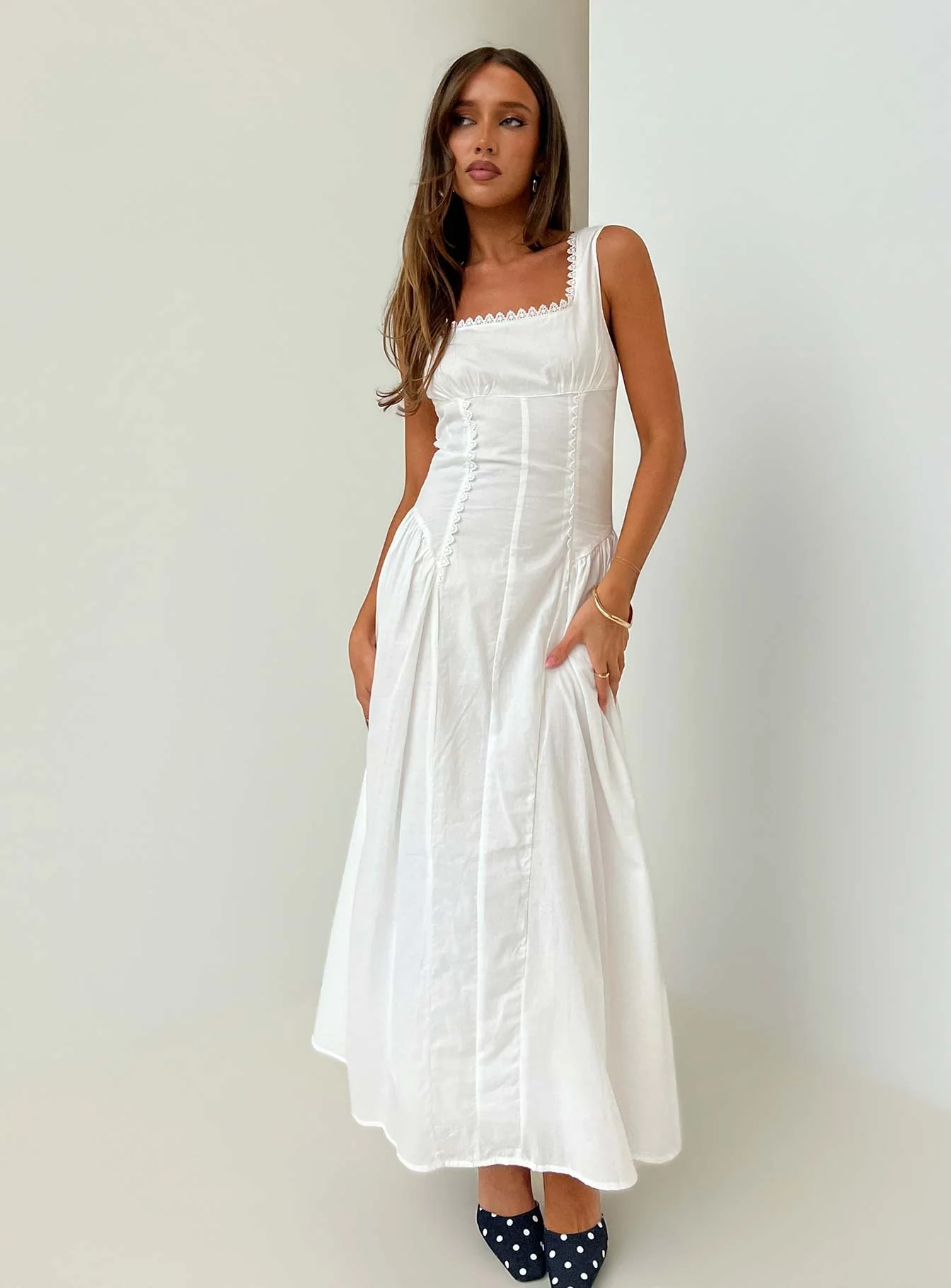 Mariette Panelled Midi Dress White