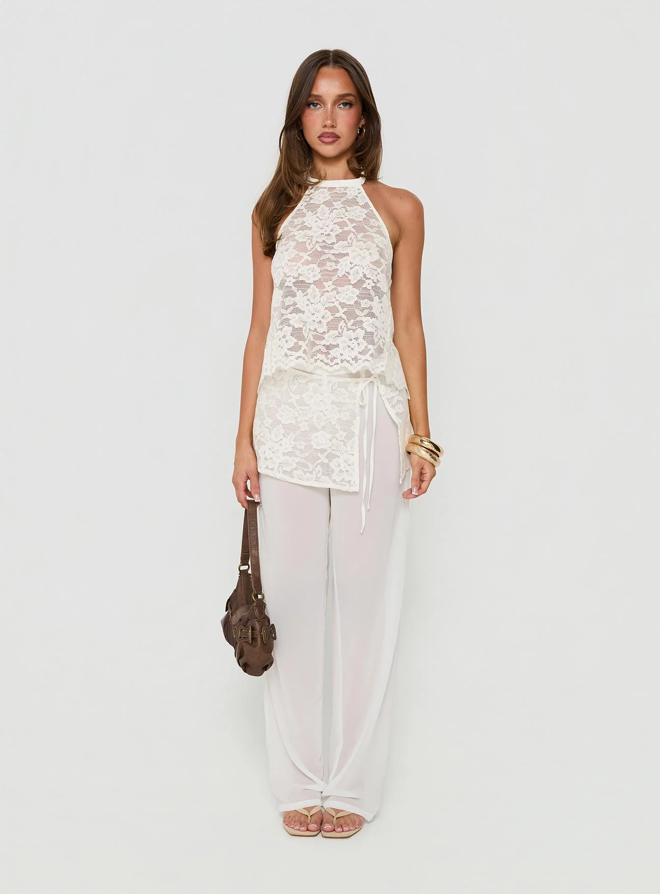 Claudie Lace Halter Neck Top White