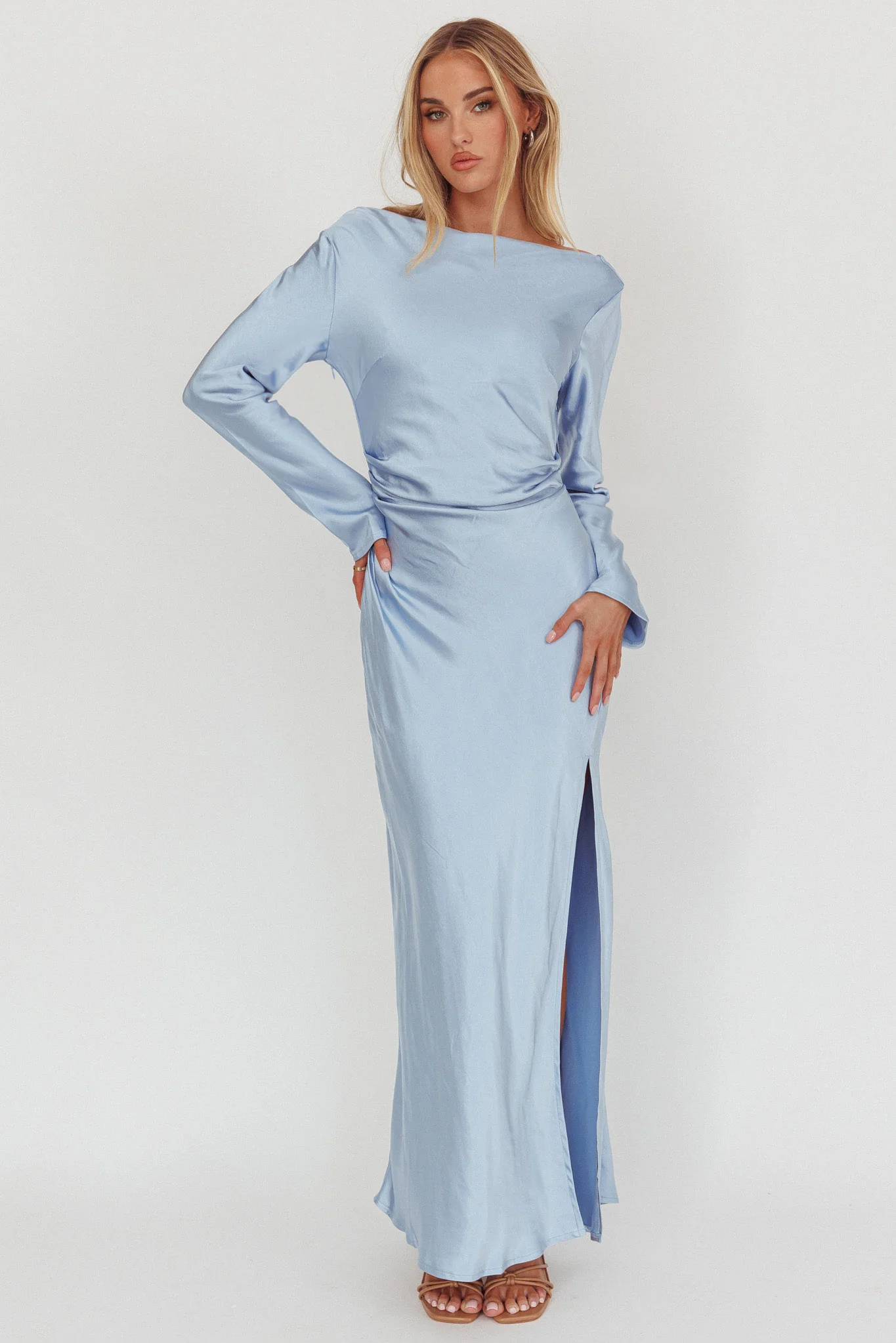 Loveland Long Sleeve Cowl Back Maxi Dress Blue