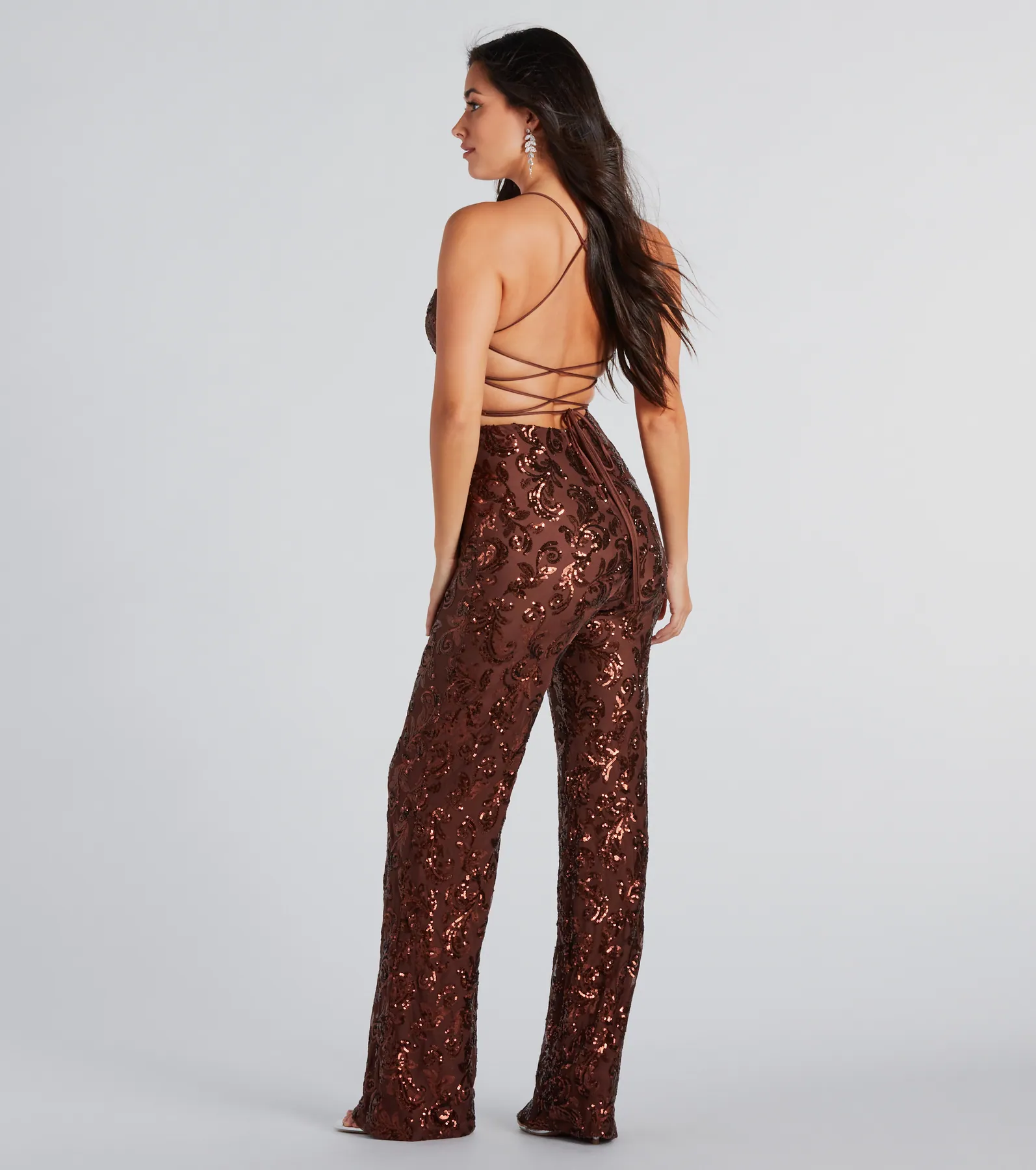 Radiate In Sequins Lace-Up Jumpsuit