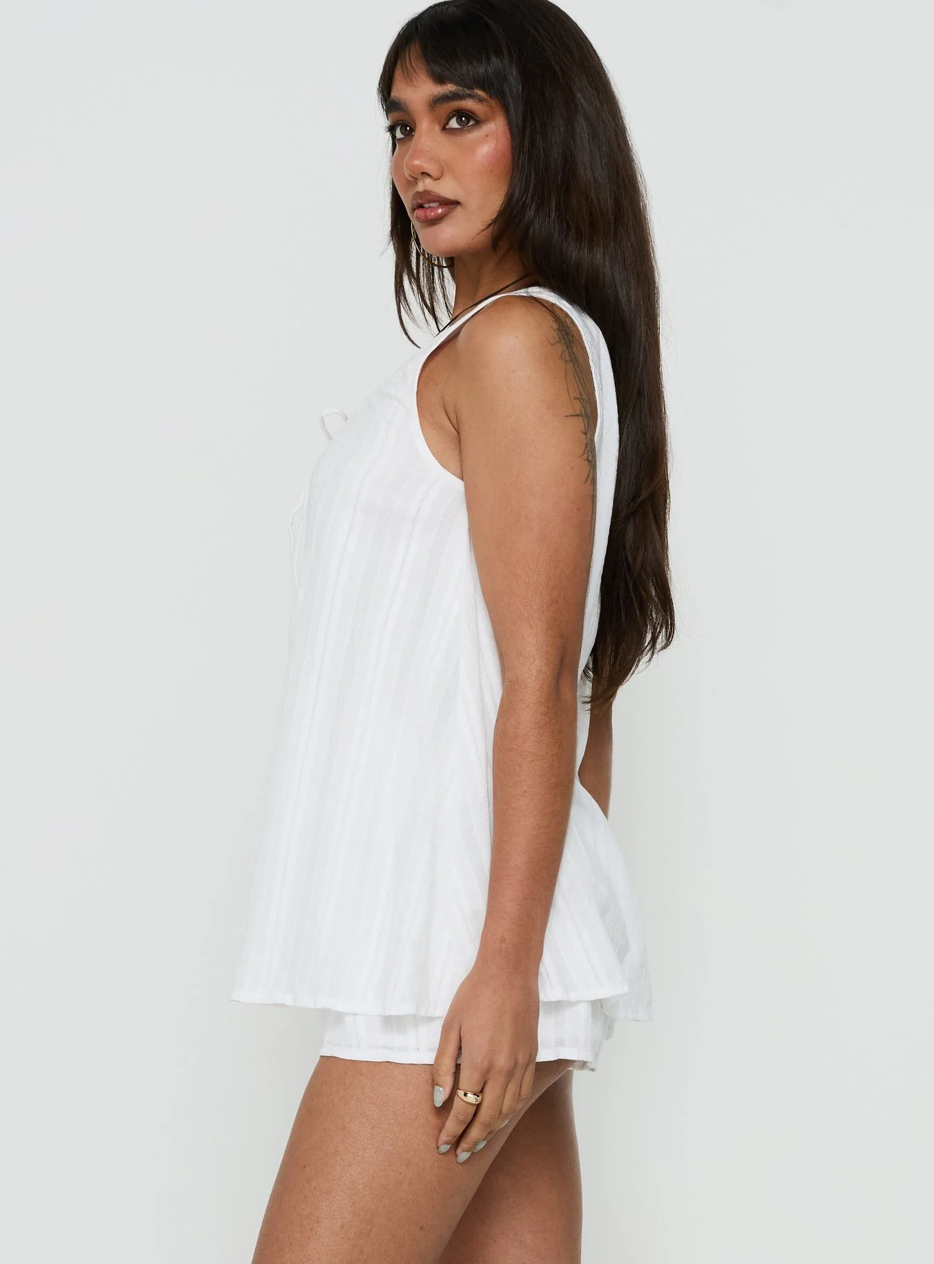 Naela Babydoll Playsuit White
