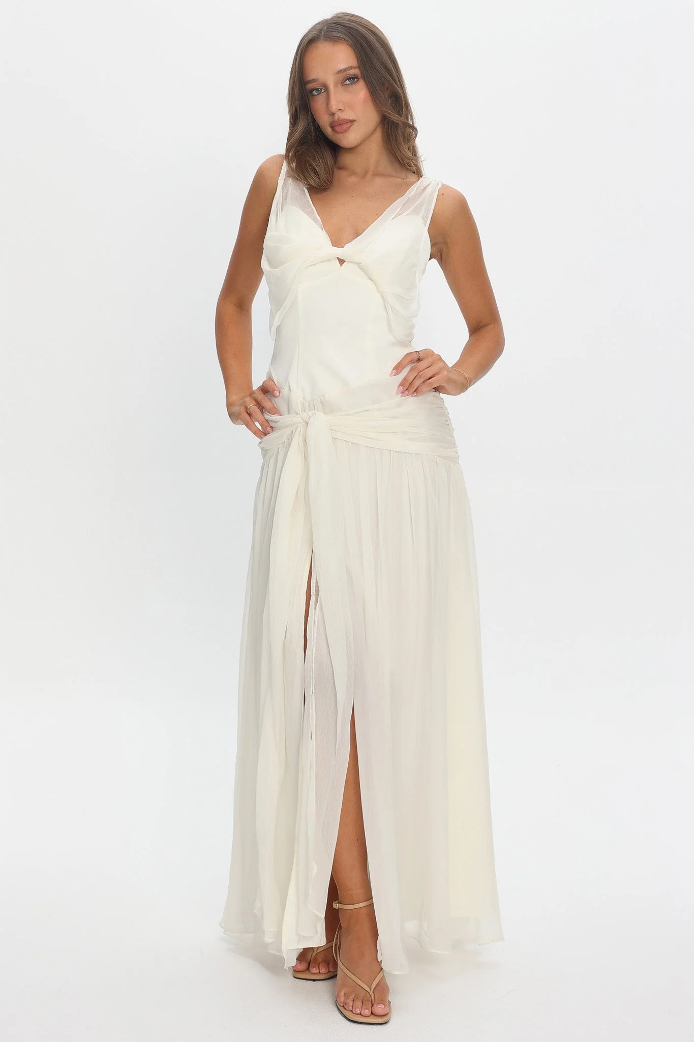 Izabelle Twist Accent Maxi Dress Pearl