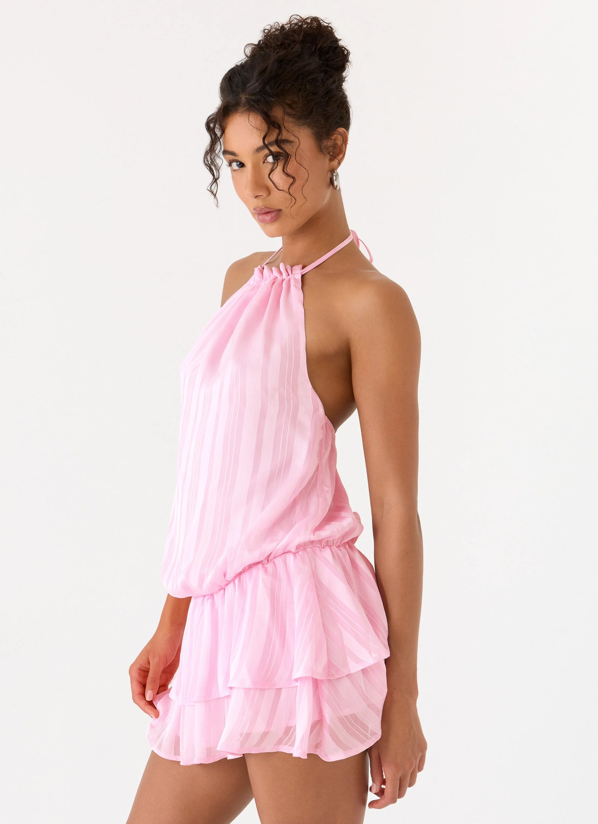 Parade Halter Mini Dress - Pink - luluinthesky