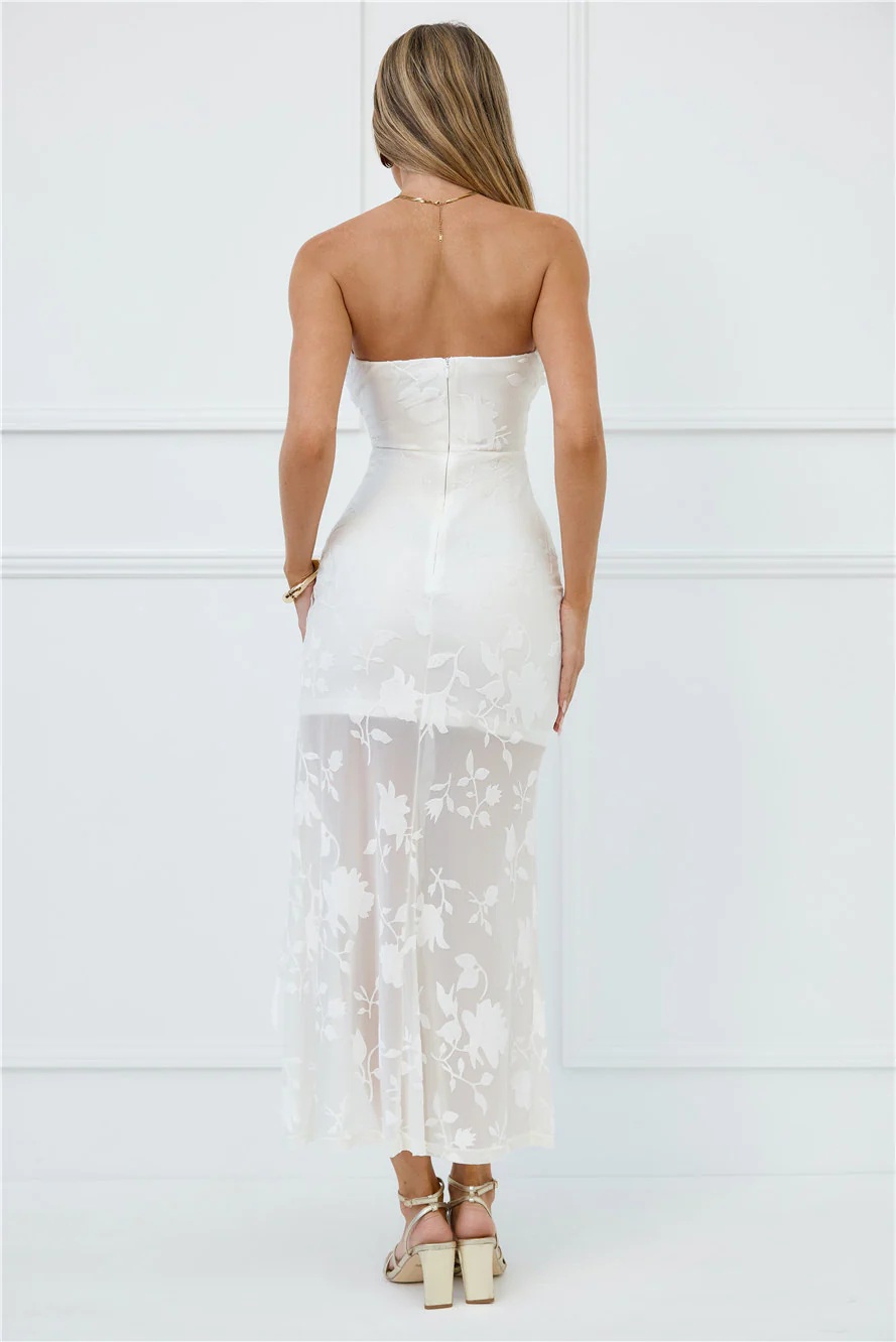 Pretty Moods Only Strapless Maxi Dress White - luluinthesky