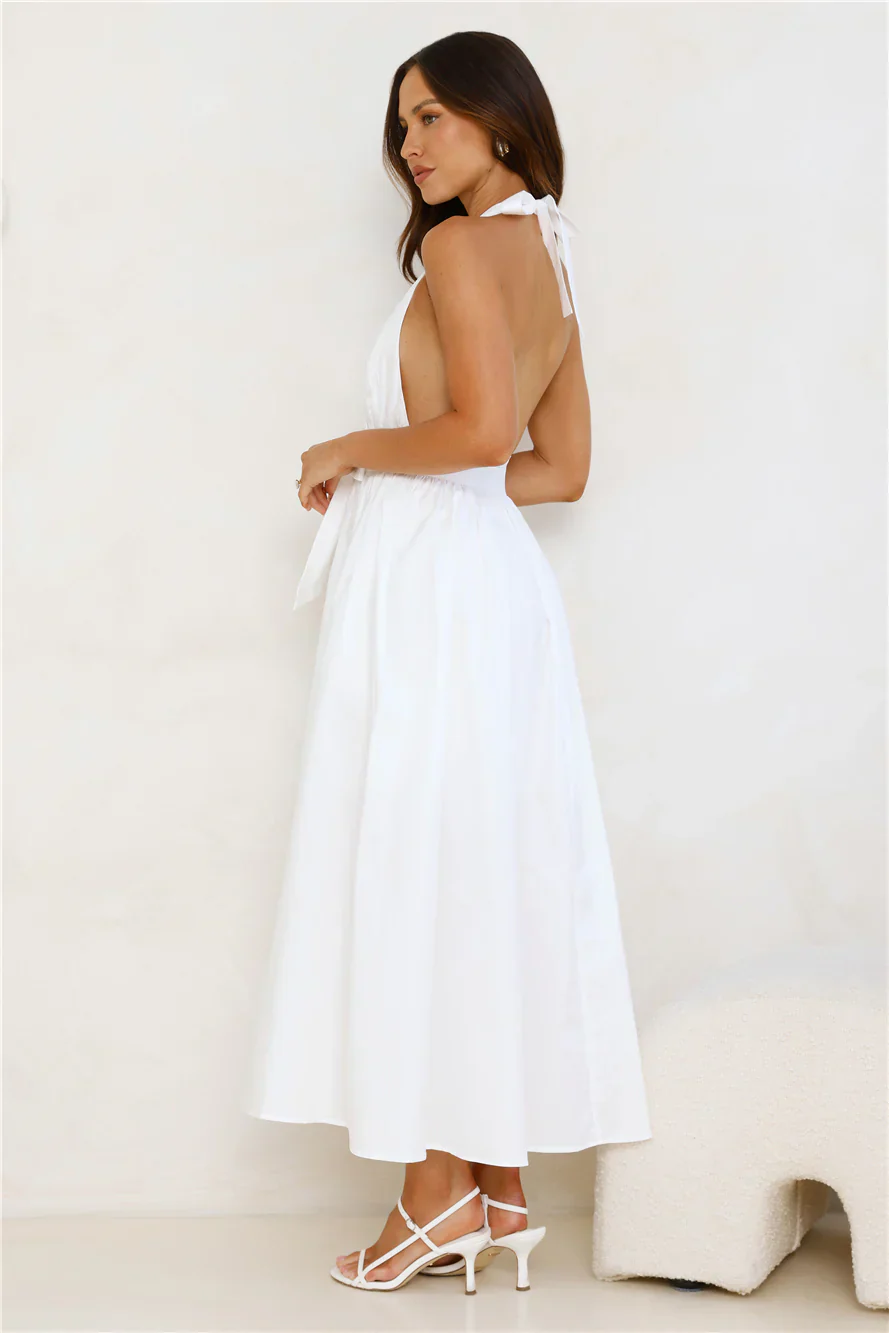 Moonlit Reverie Halter Midi Dress White