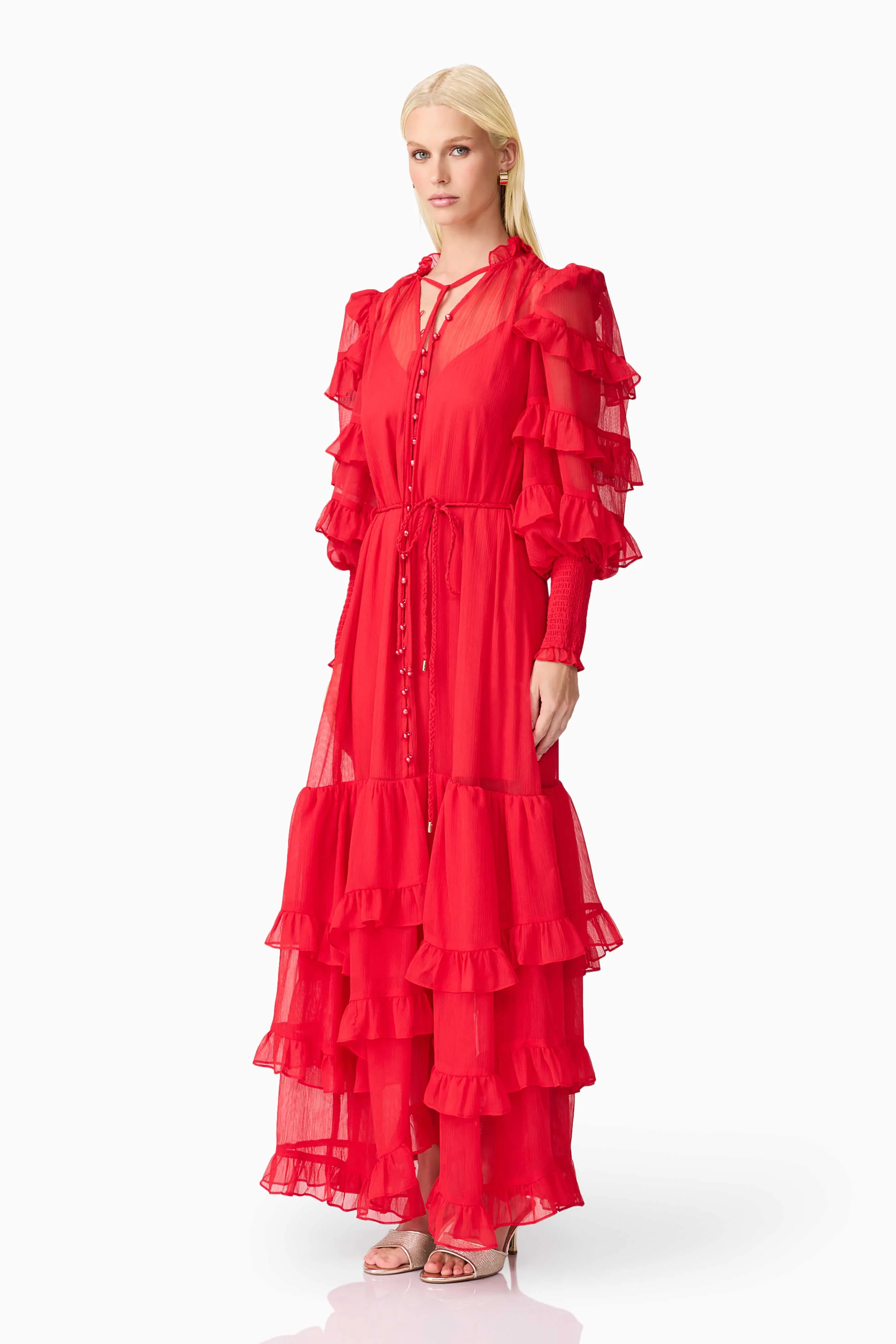 Lilja Long Sleeve Maxi Dress in Red