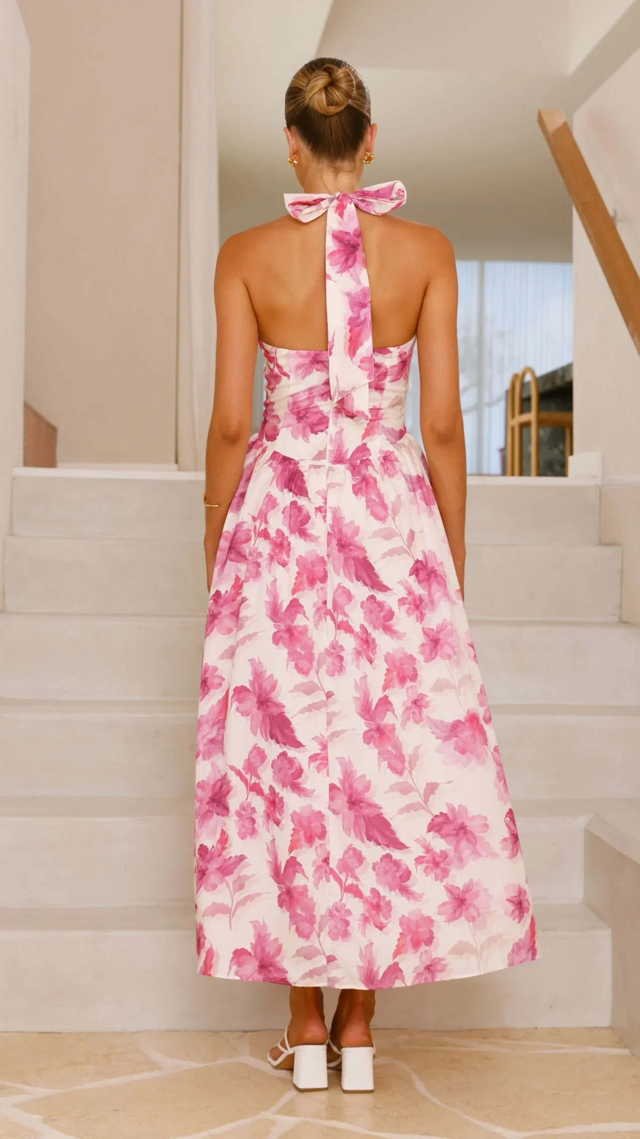 Bryony Halter Neck Maxi Dress - Pink Floral