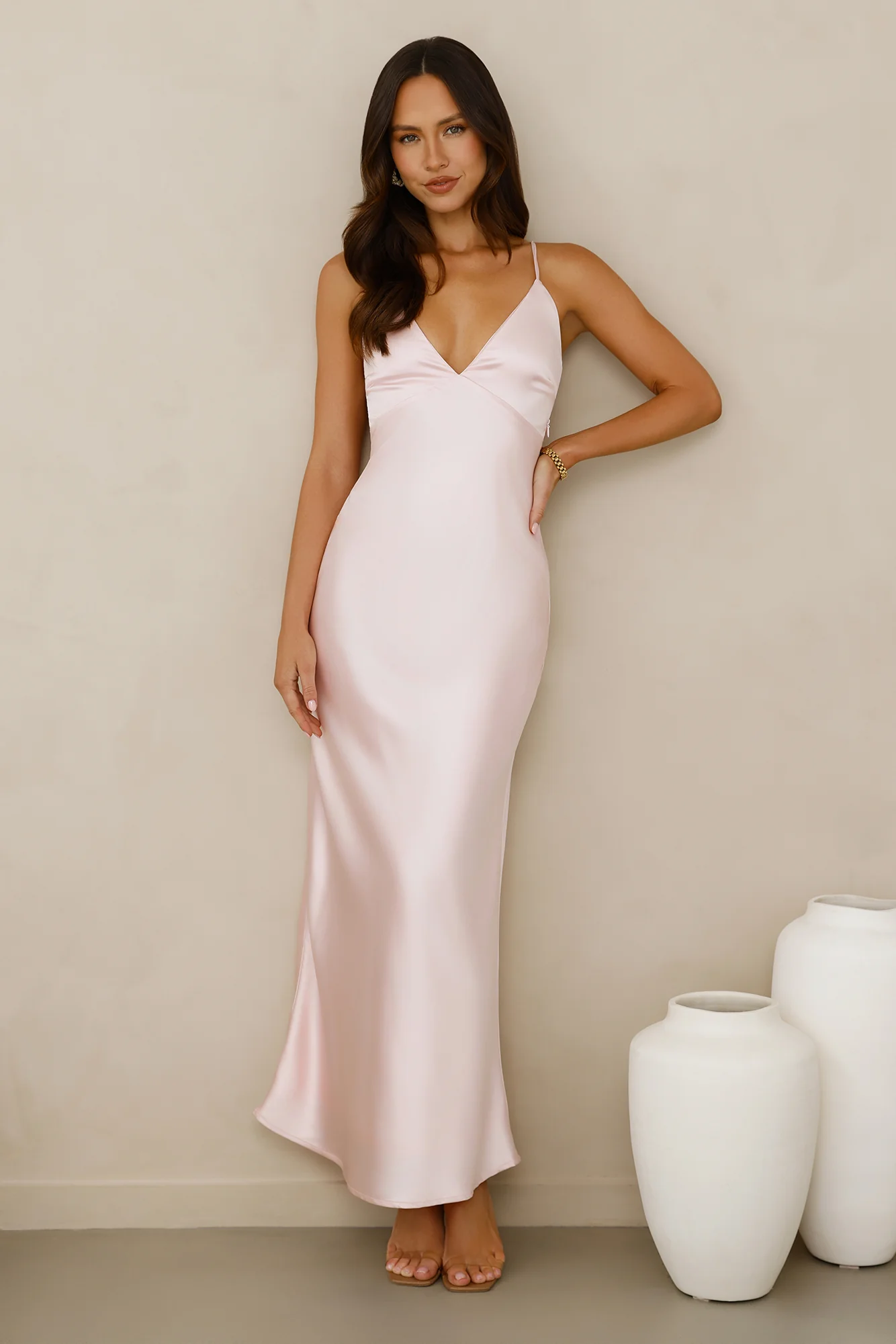 Chic 'Fit Slip Satin Maxi Dress Pink