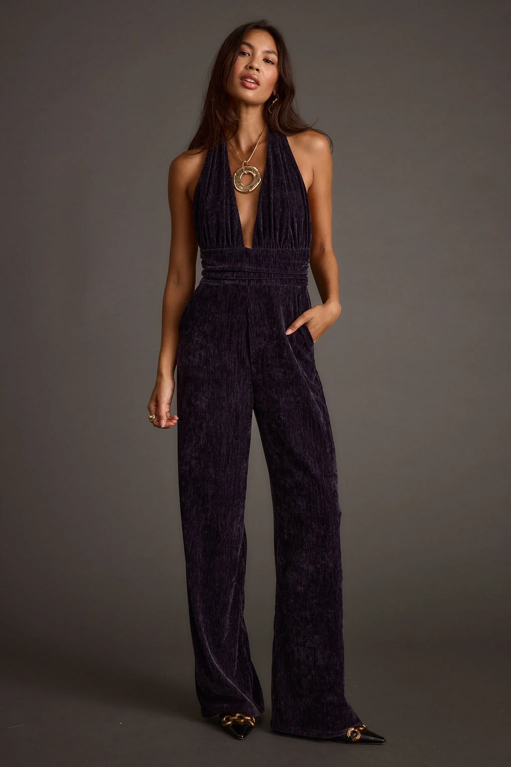 Limelight Midnight Velvet Halter Jumpsuit