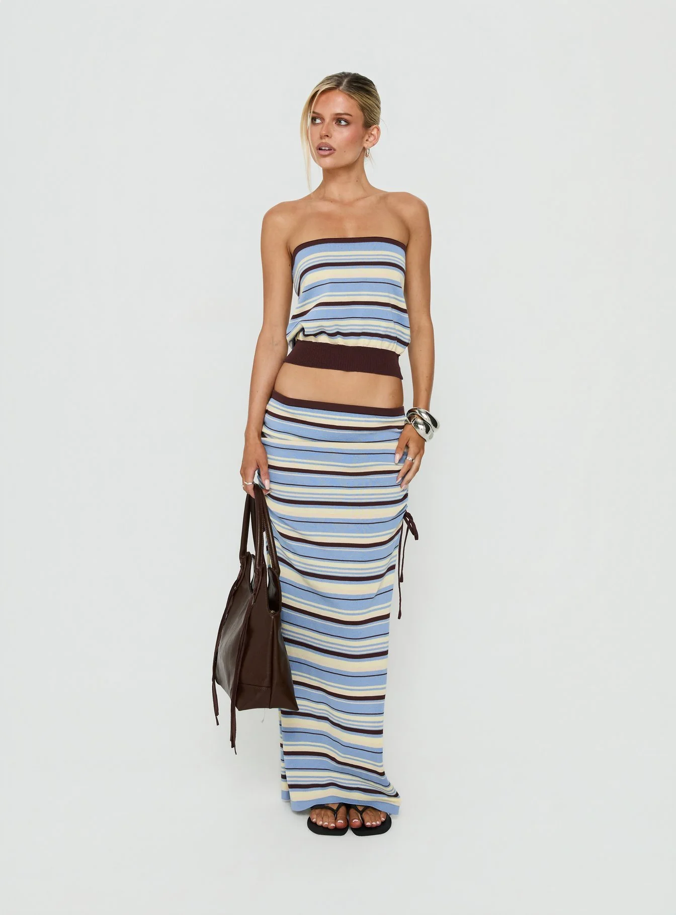 Osamie Knit Strapless Top Multi Stripe