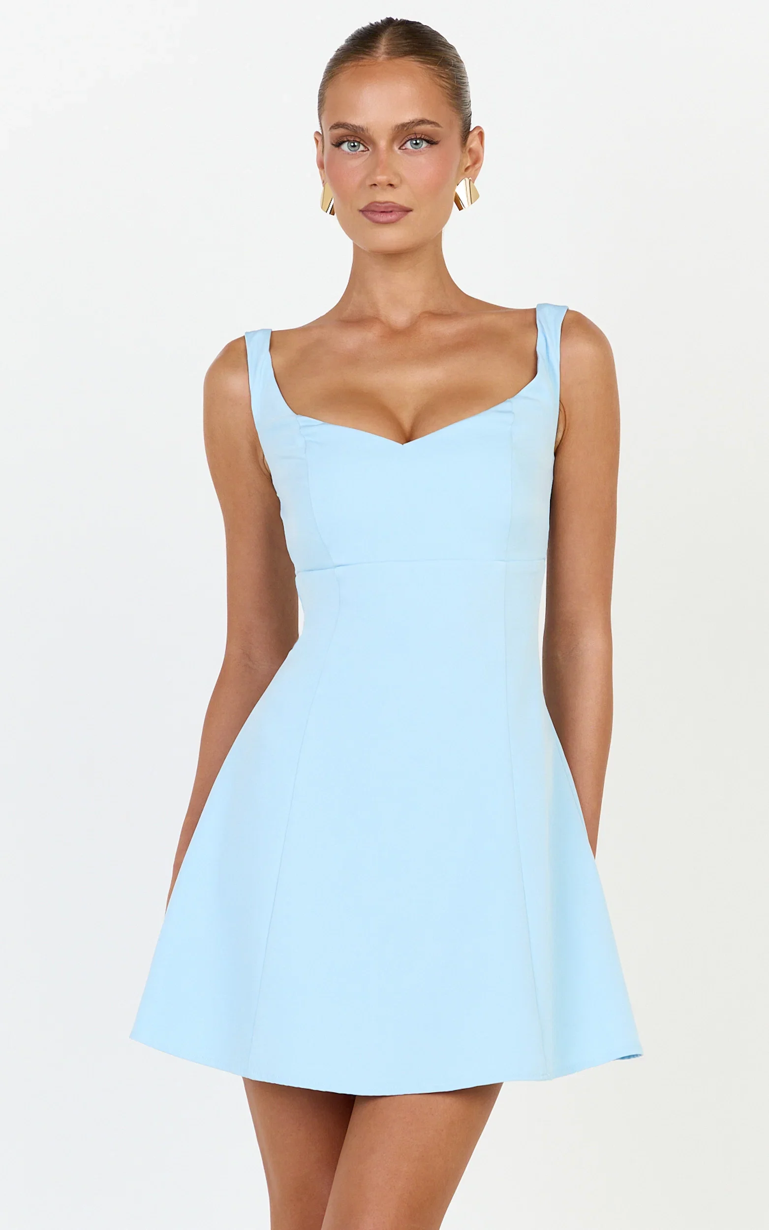 Jayce Mini Dress - Off The Shoulder A Line Dress in Blue