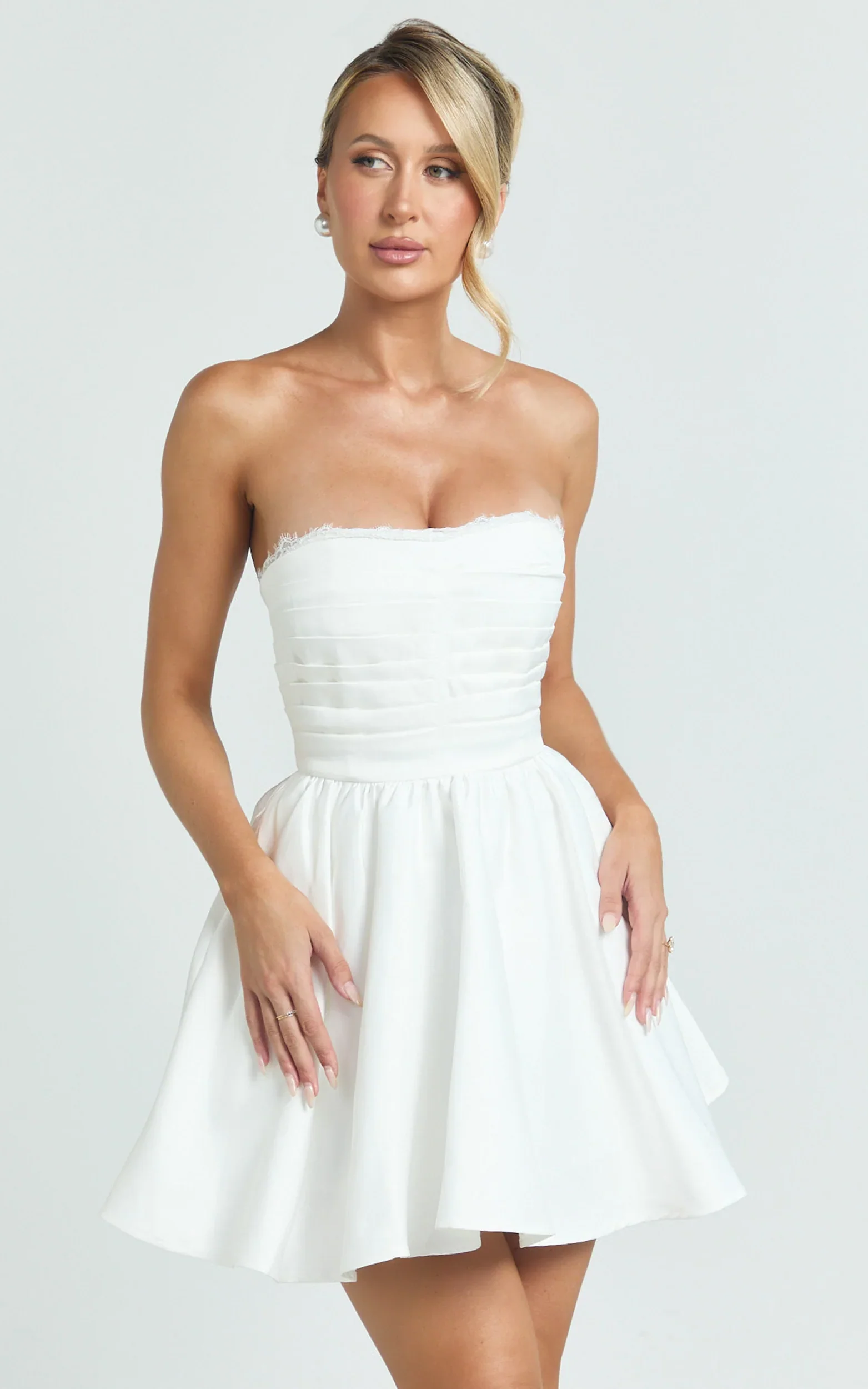 Bianca Mini Dress - Strapless Fit And Flare Dress in Ivory