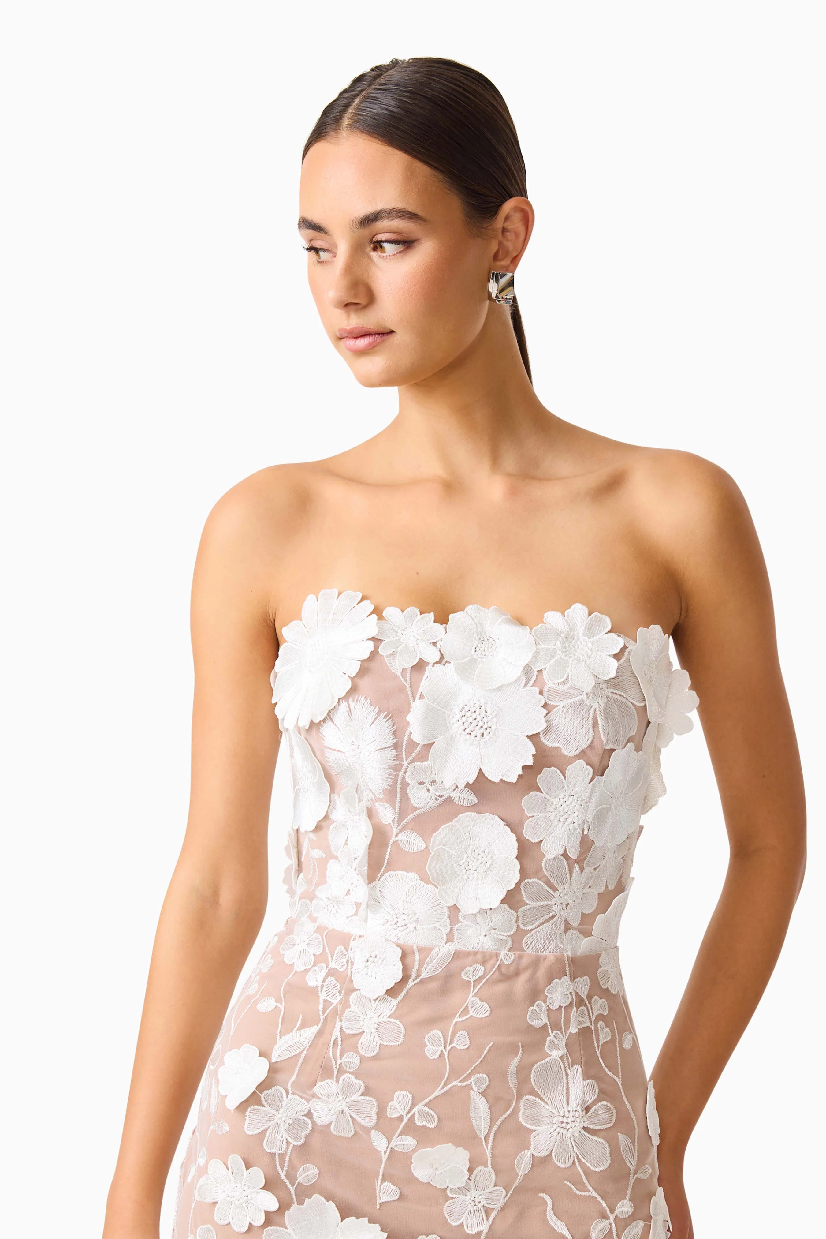Helena Strapless Midi Dress In White