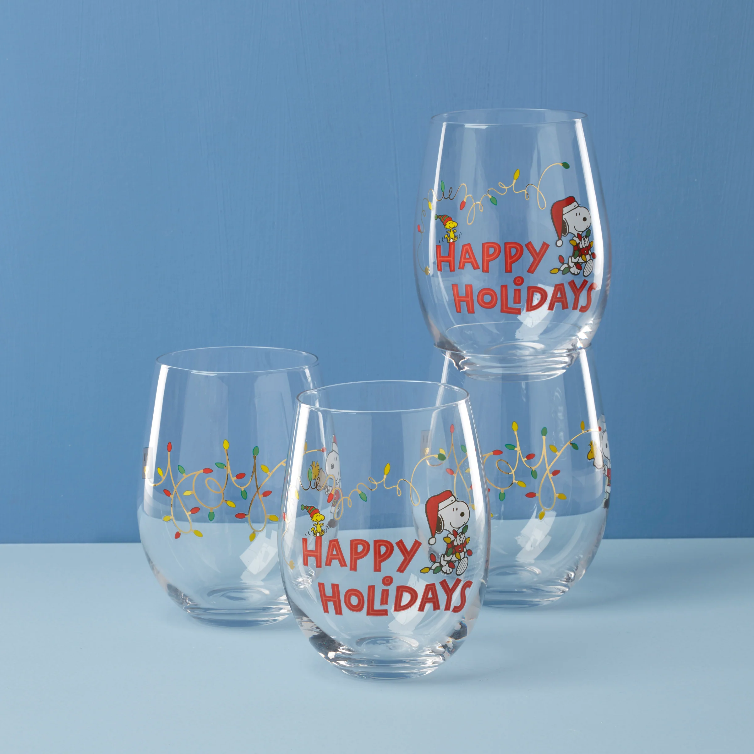 Snoopy Christmas Glass Tumblers, Set of 4