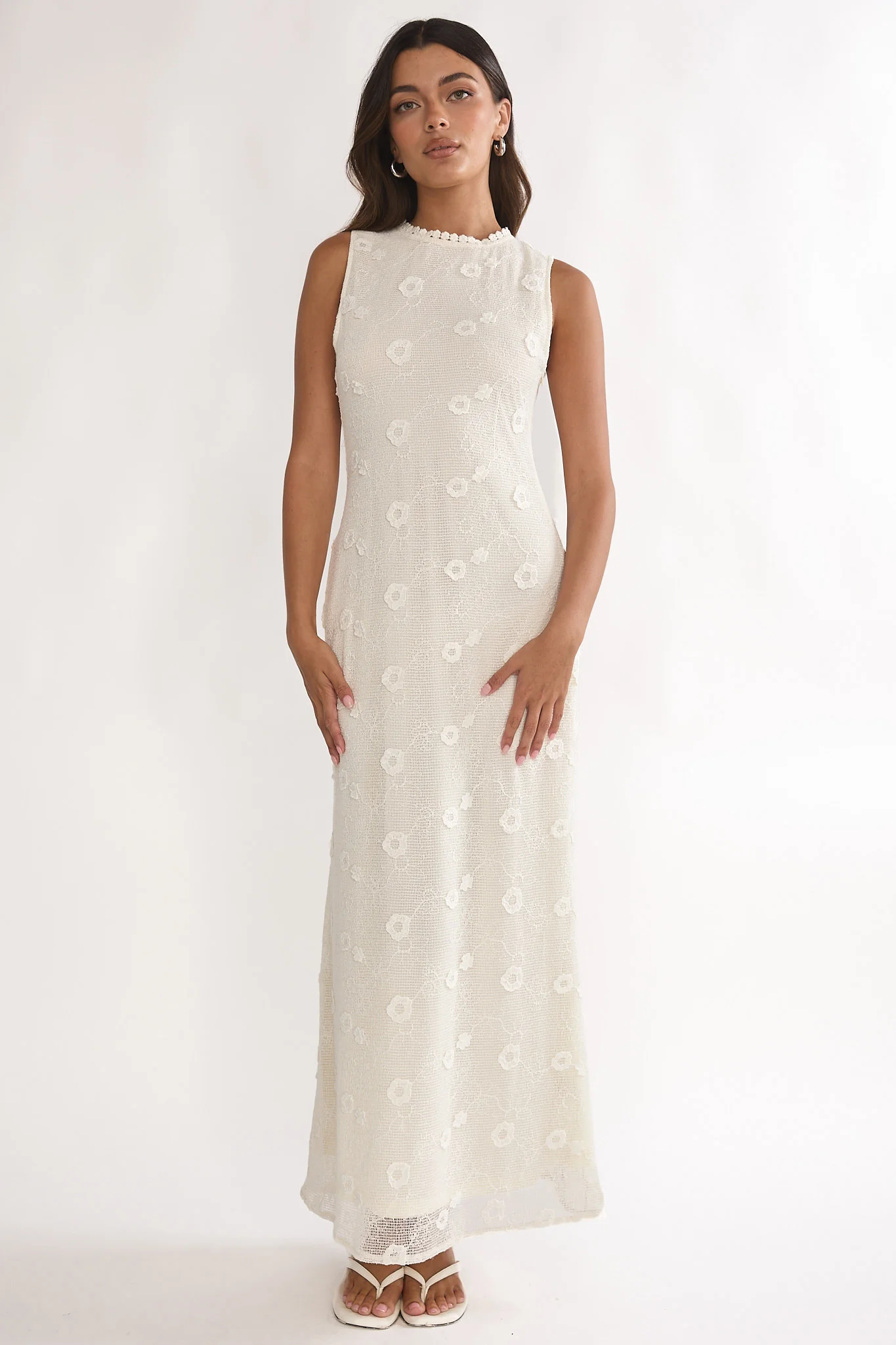 Kensi Sleeveless Crochet Maxi Dress Oat - luluinthesky