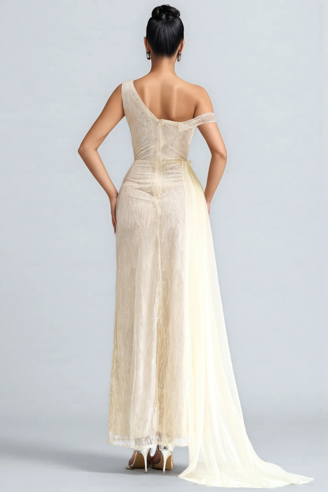 Cadie Strapless Split Mesh Maxi Dress