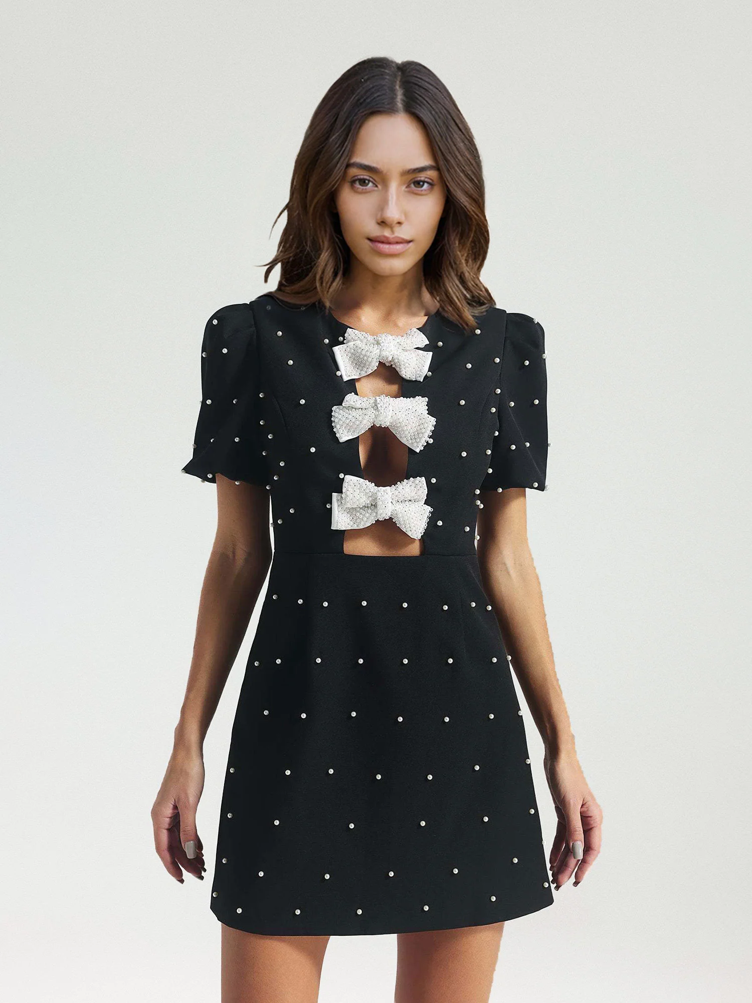 Bow Accent Embellished Mini Dress