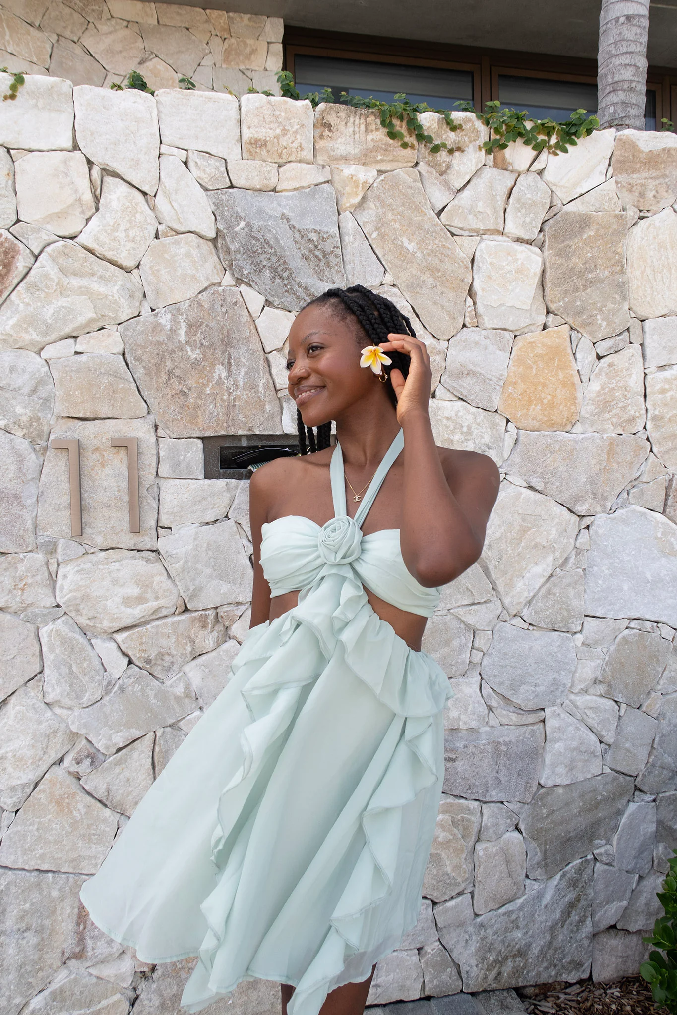 Santiago Cut-Out Ruffle Mini Dress Sage