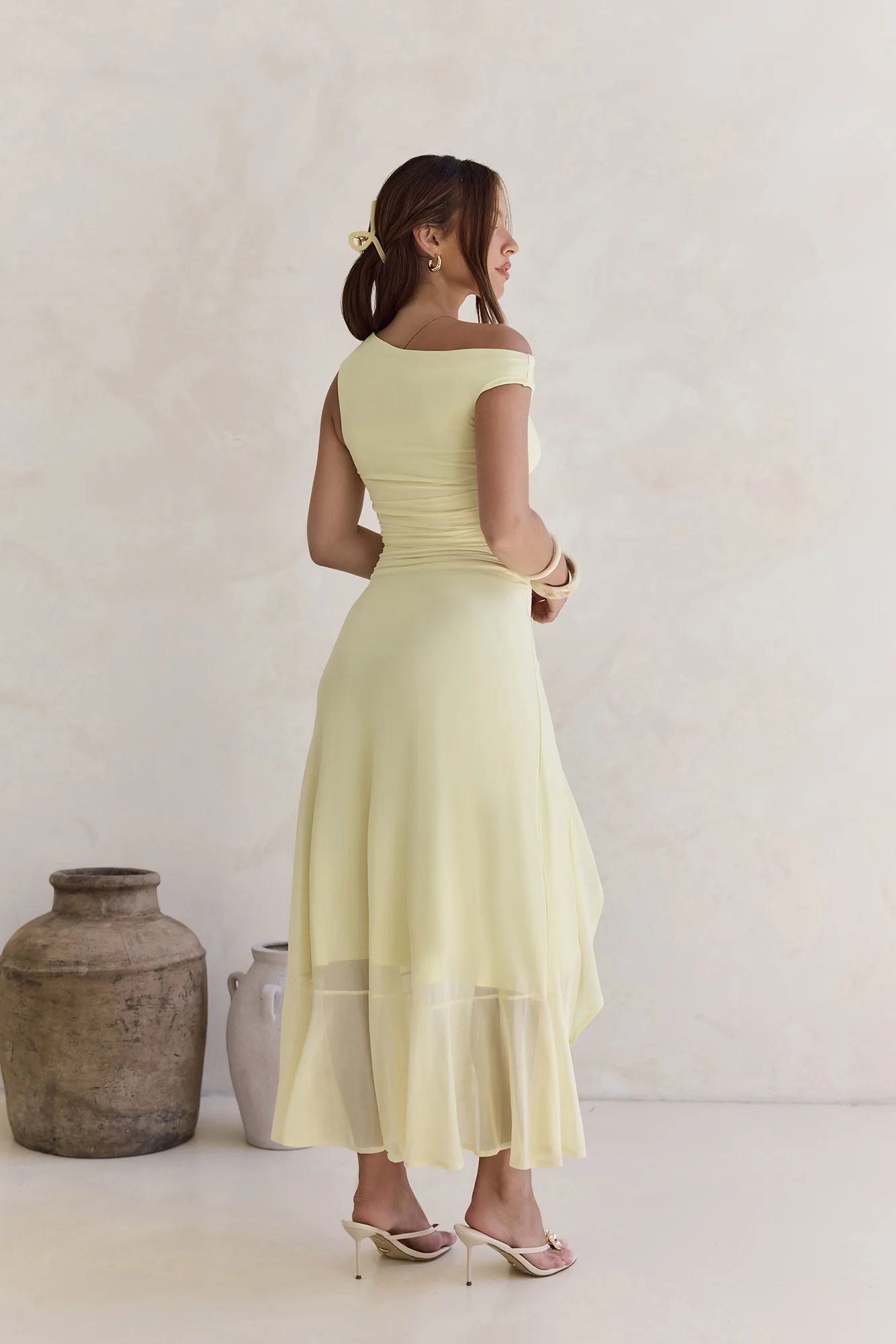 Whispered Secrets Mesh Long Sleeve Maxi Dress Yellow - luluinthesky